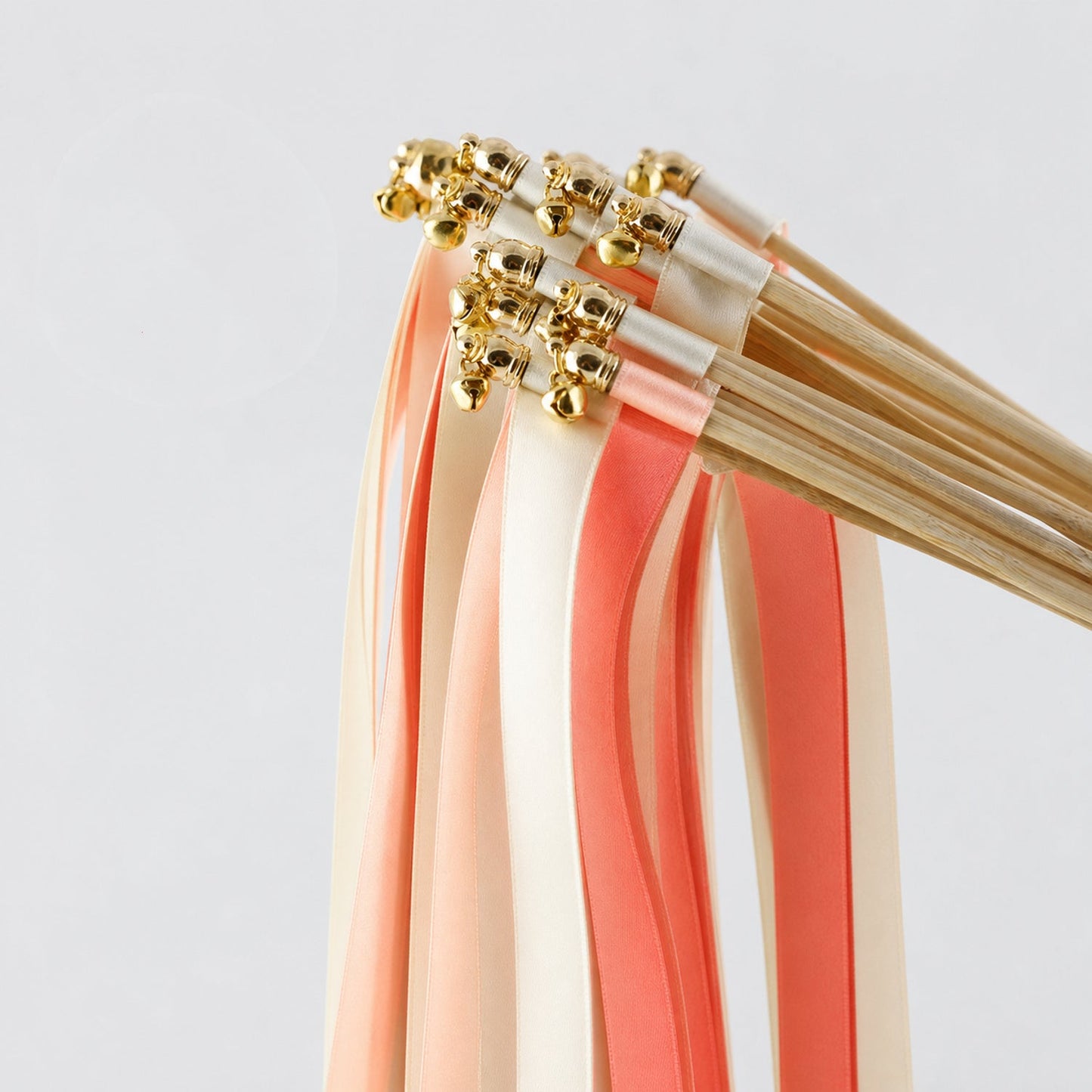 Handmade Ivory, Light Peach and Coral Ribbon Wands - Sunset Peach Garden Wedding Send-Off