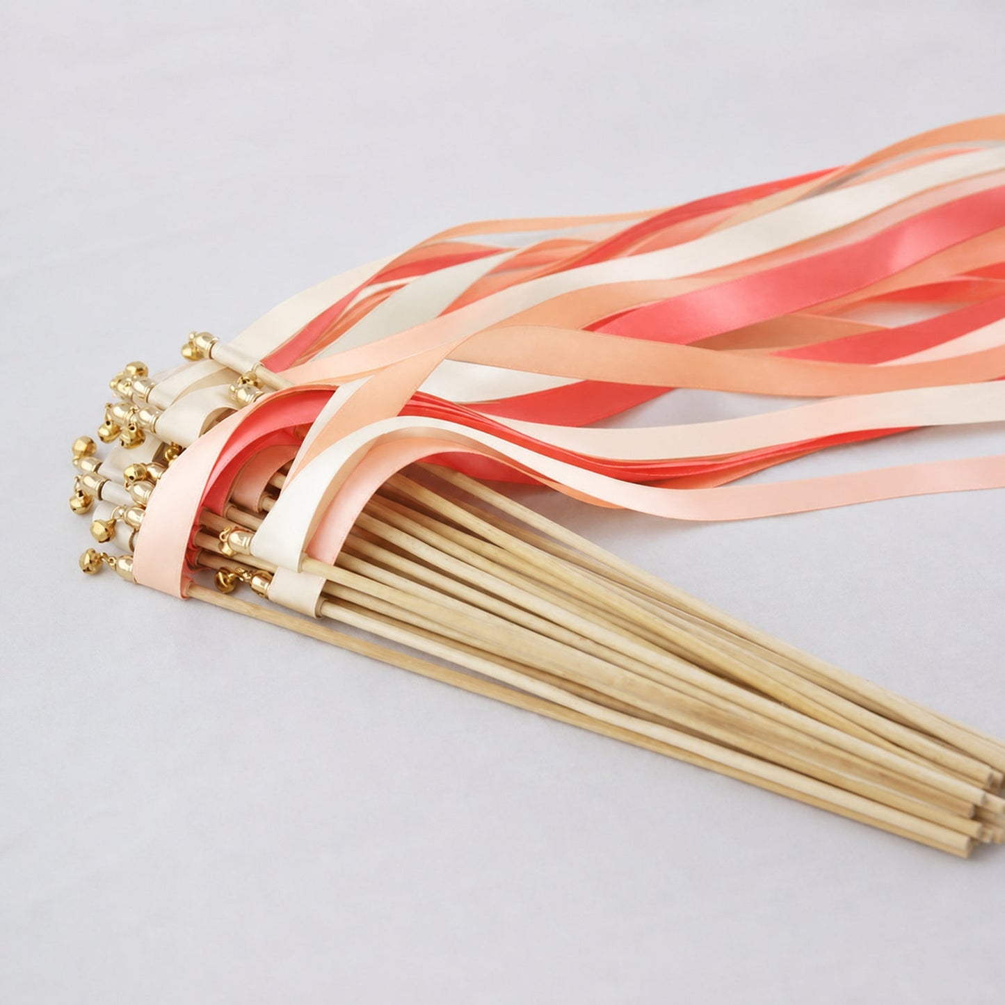 Handmade Ivory, Light Peach and Coral Ribbon Wands - Sunset Peach Garden Wedding Send-Off