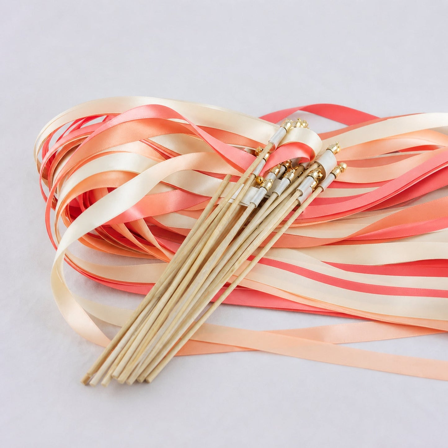 Handmade Ivory, Light Peach and Coral Ribbon Wands - Sunset Peach Garden Wedding Send-Off