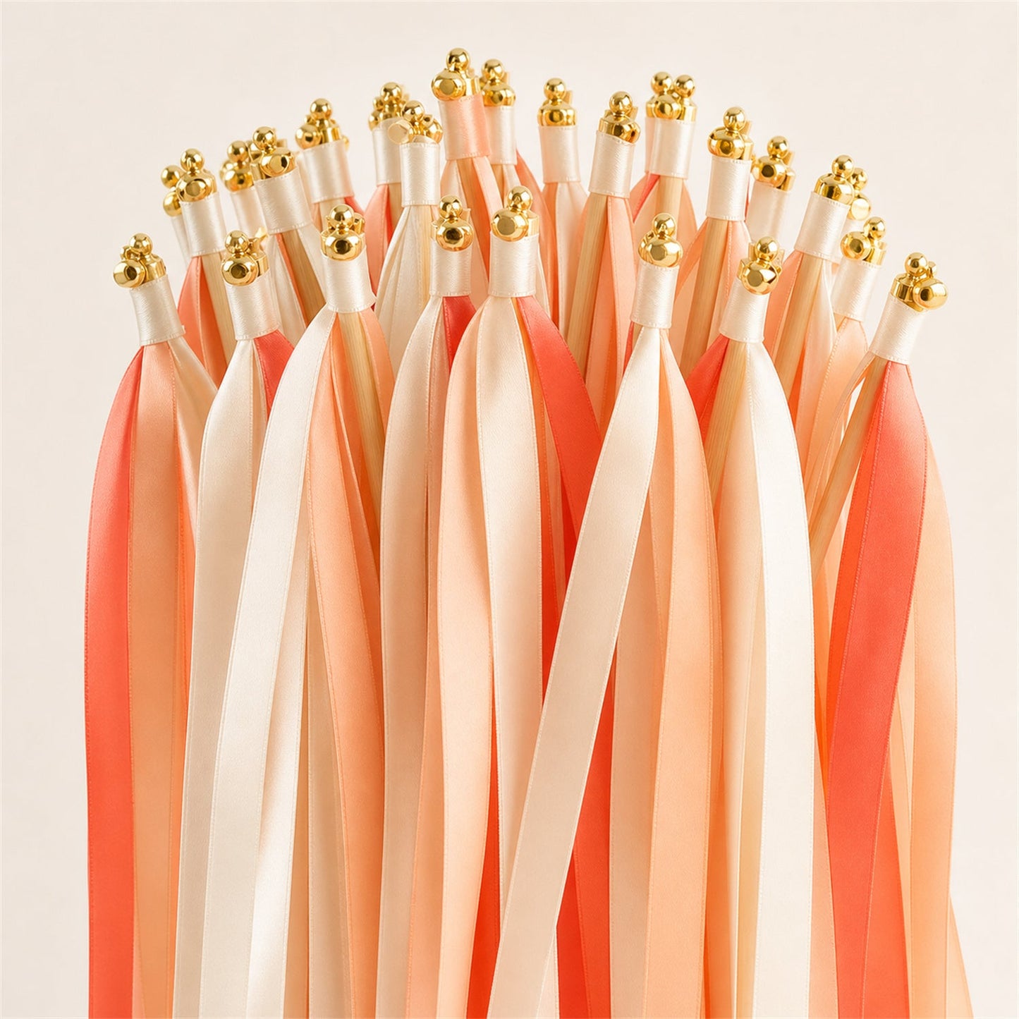Handmade Ivory, Light Peach and Coral Ribbon Wands - Sunset Peach Garden Wedding Send-Off