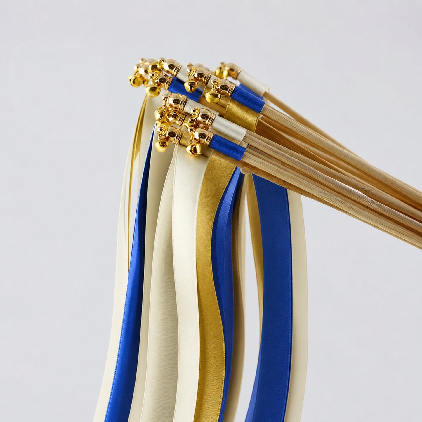 Handmade Ivory, Royal Blue and Old Gold Ribbon Wands