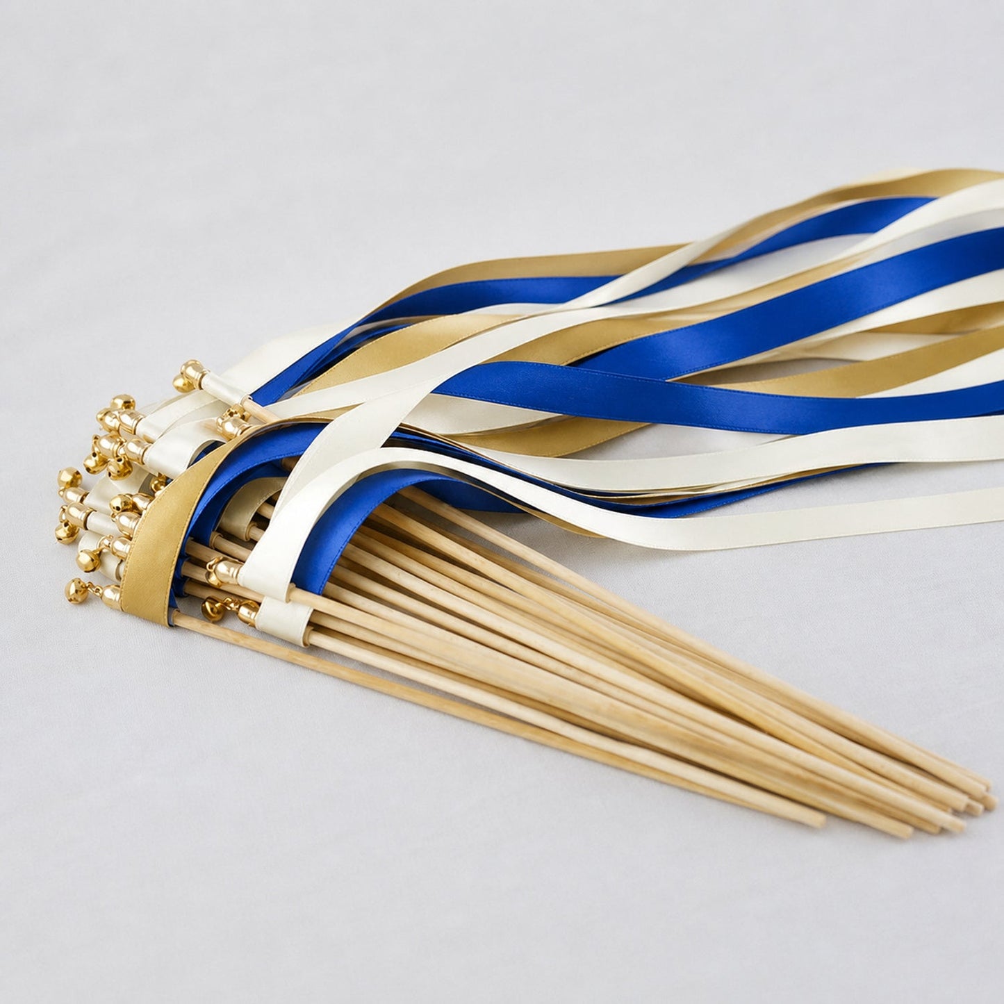 Handmade Ivory, Royal Blue and Old Gold Ribbon Wands