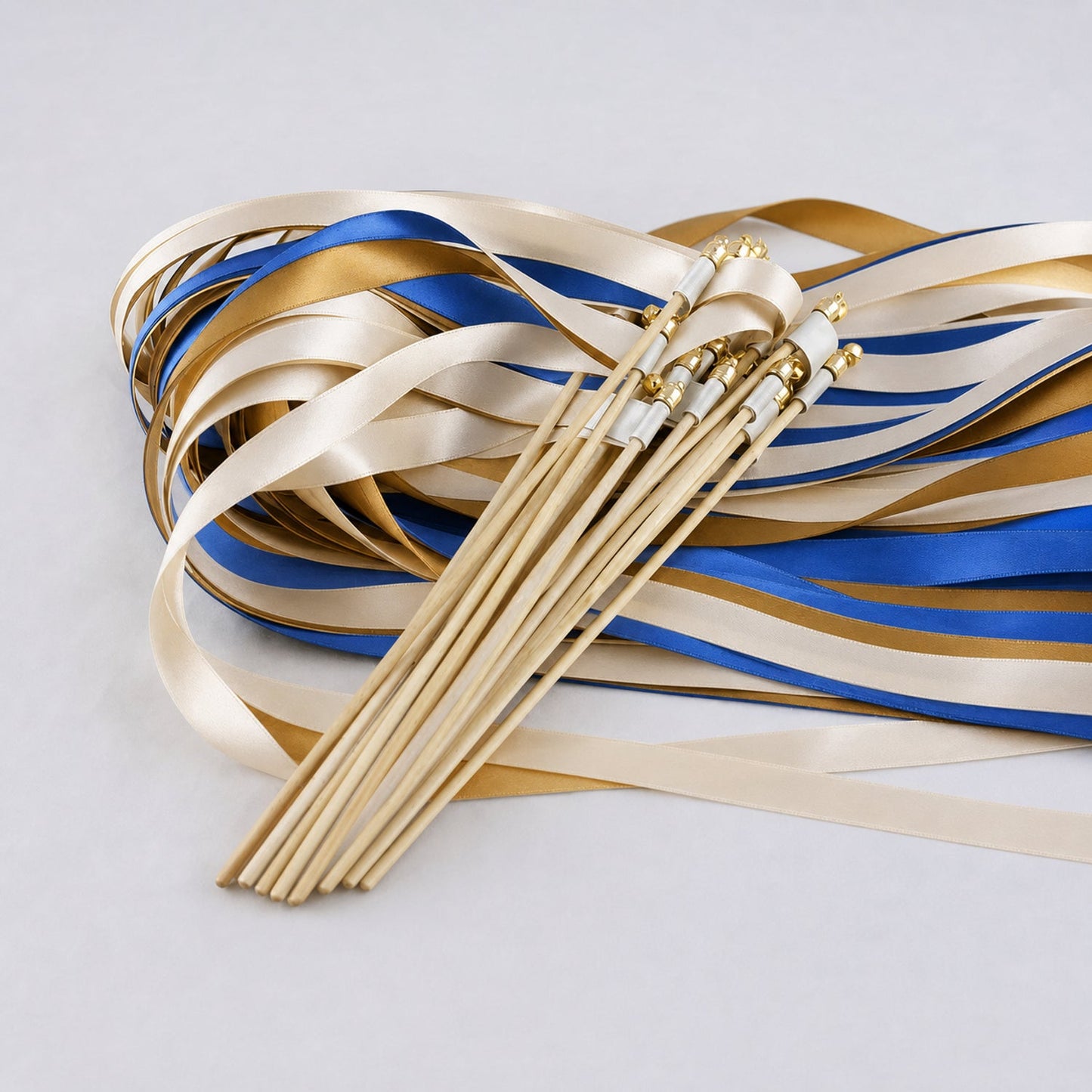 Handmade Ivory, Royal Blue and Old Gold Ribbon Wands