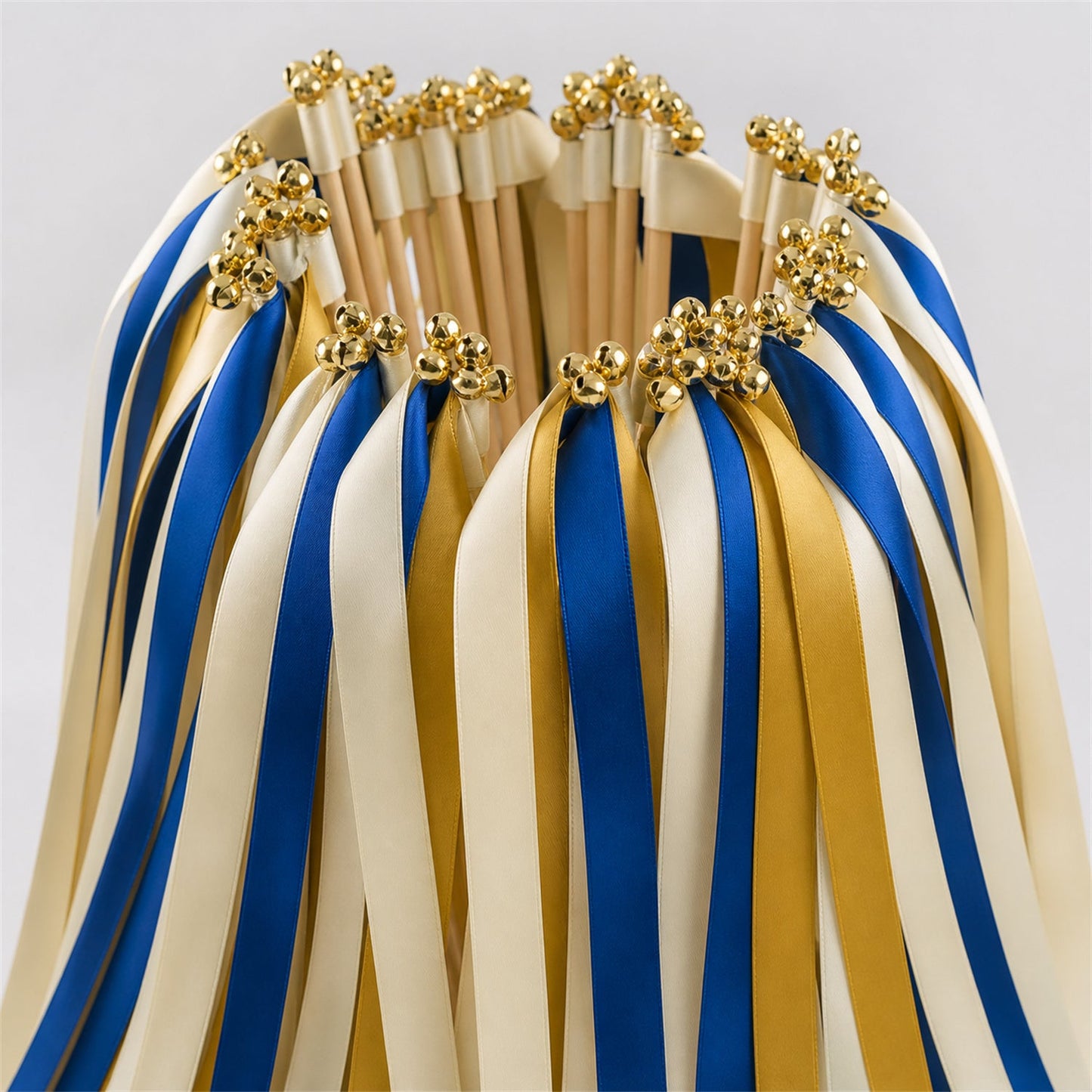 Handmade Ivory, Royal Blue and Old Gold Ribbon Wands