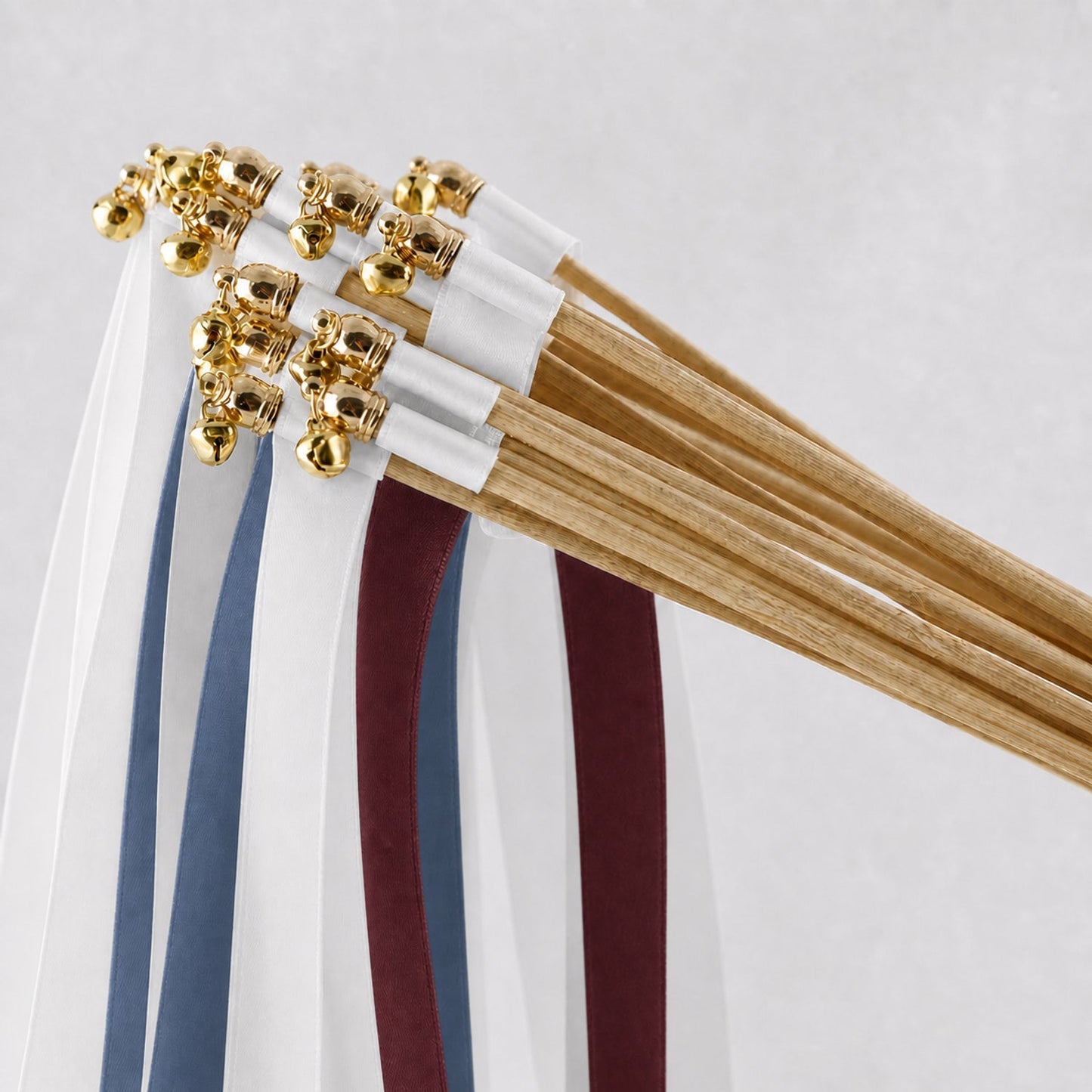Handmade Moody Manor Wedding Ribbon Wands with Bell - White, Smoke Blue and Burgundy