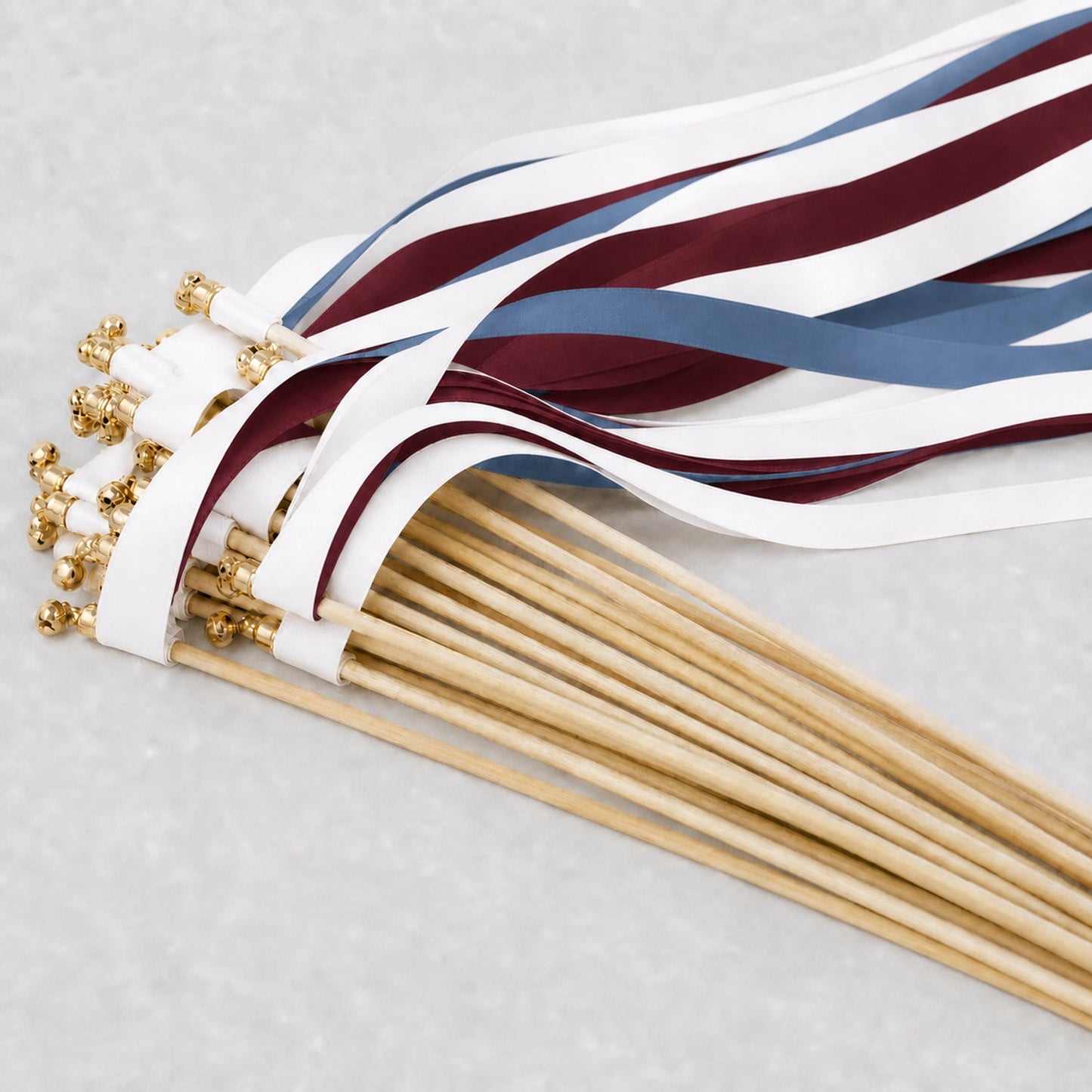 Handmade Moody Manor Wedding Ribbon Wands with Bell - White, Smoke Blue and Burgundy