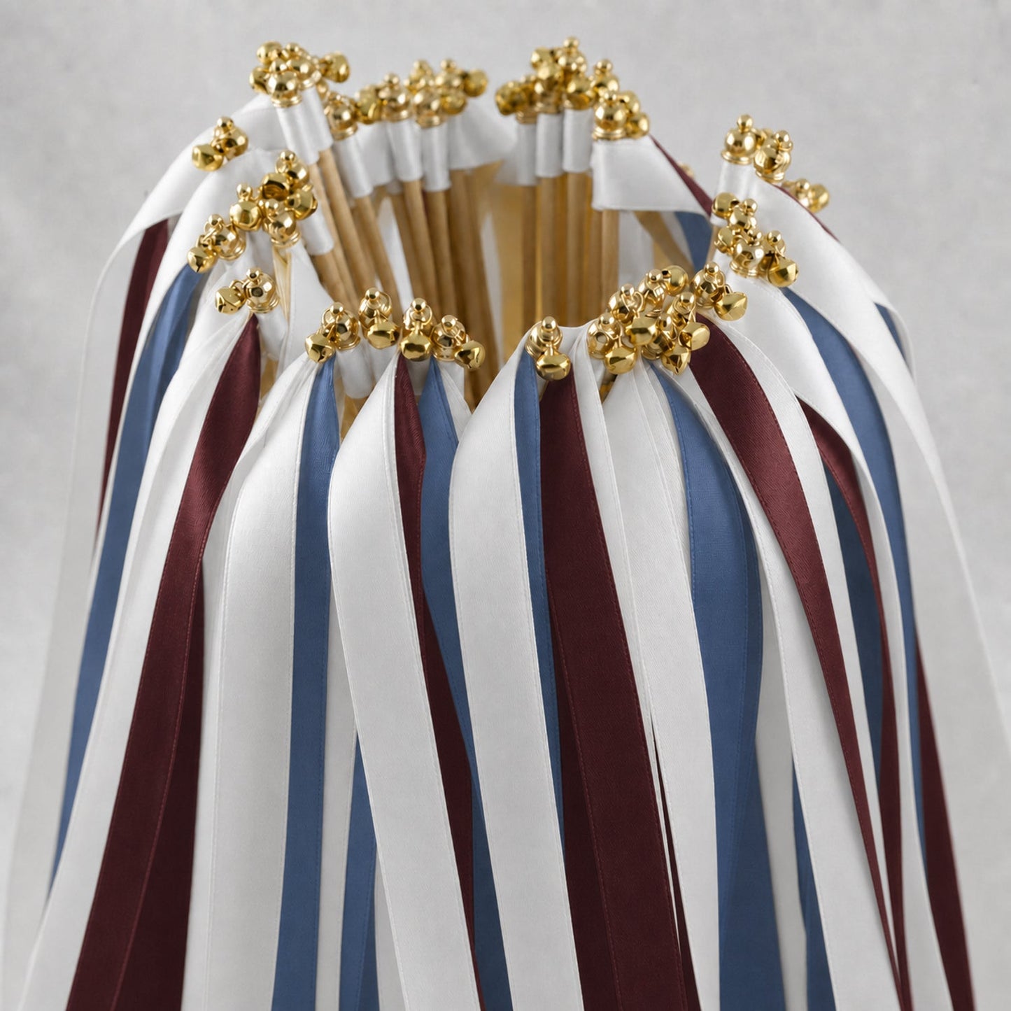 Handmade Moody Manor Wedding Ribbon Wands with Bell - White, Smoke Blue and Burgundy