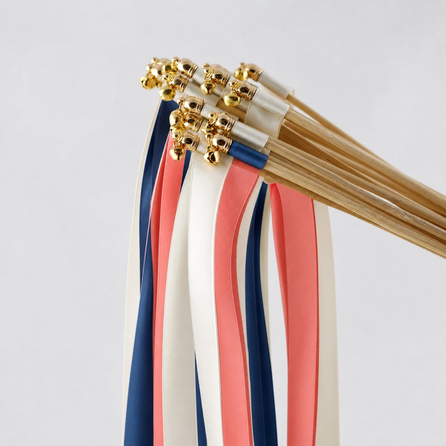 Handmade Navy Coral Wedding Send-Off Wands - Off White, Navy and Coral Pink