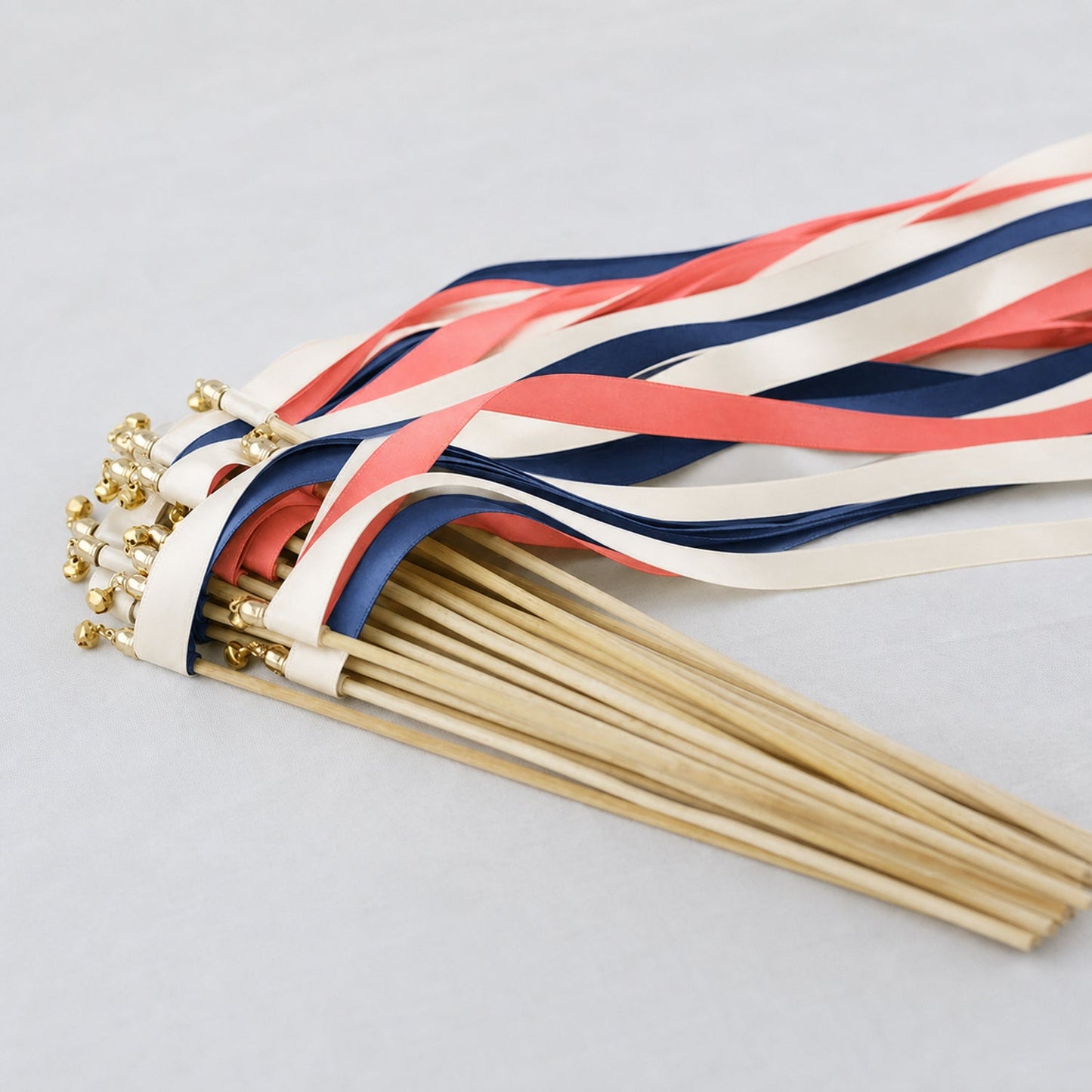 Handmade Navy Coral Wedding Send-Off Wands - Off White, Navy and Coral Pink