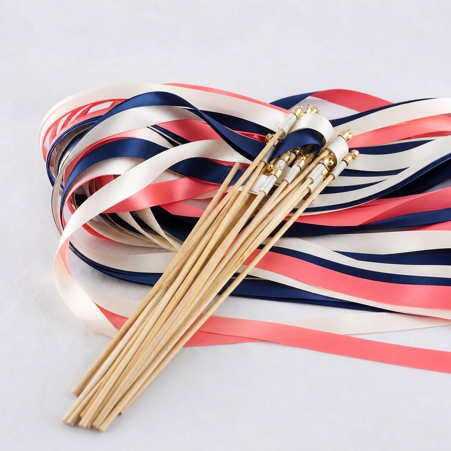 Handmade Navy Coral Wedding Send-Off Wands - Off White, Navy and Coral Pink