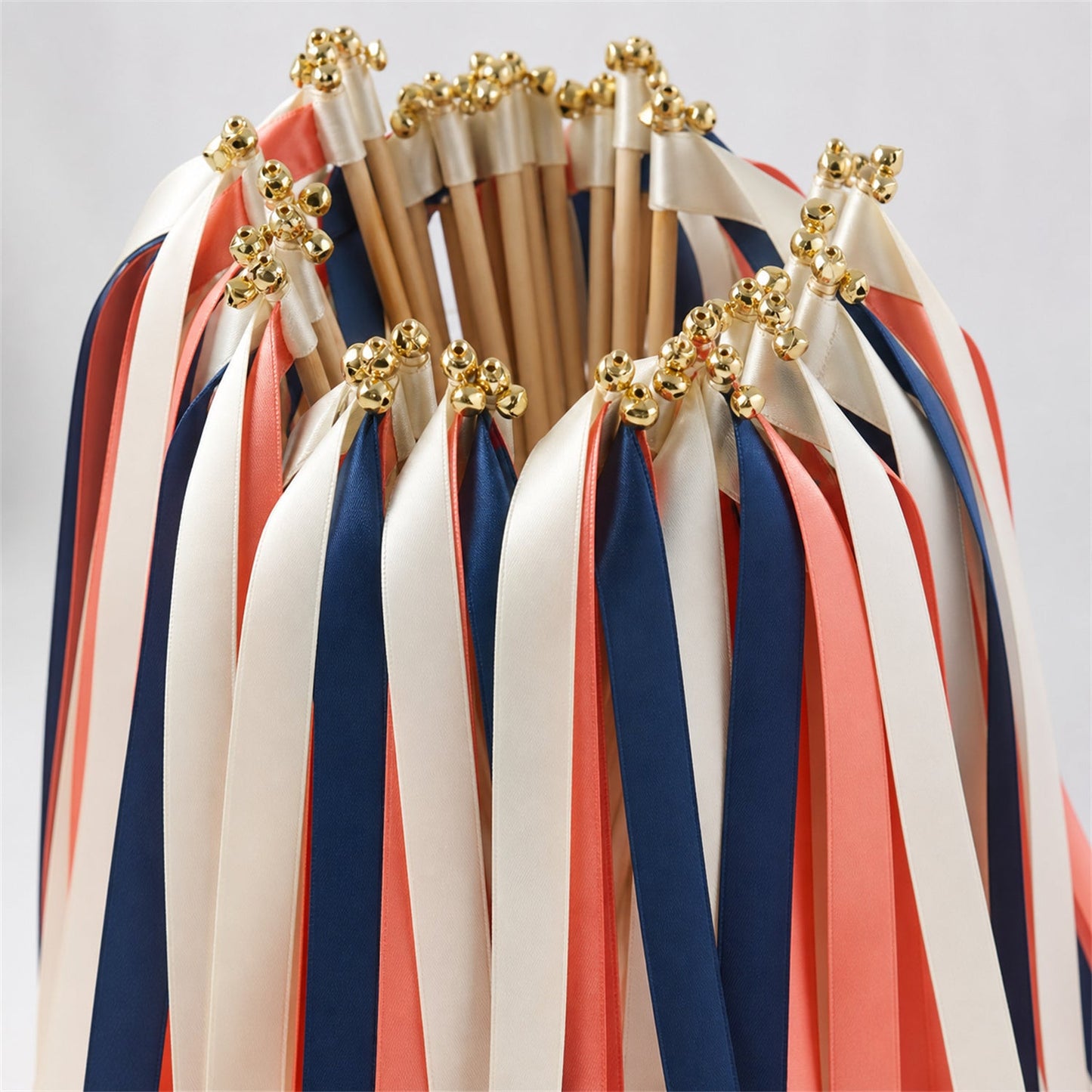 Handmade Navy Coral Wedding Send-Off Wands - Off White, Navy and Coral Pink