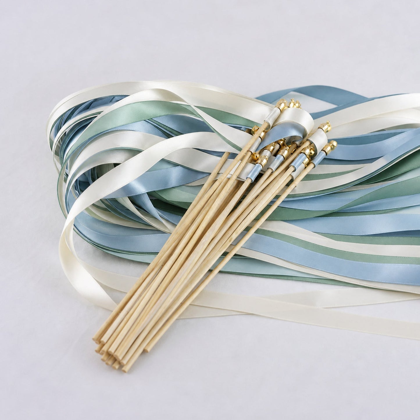 Handmade Coastal Mist Wedding Send-Off Wands - Off White, Seamist and Dusty Blue