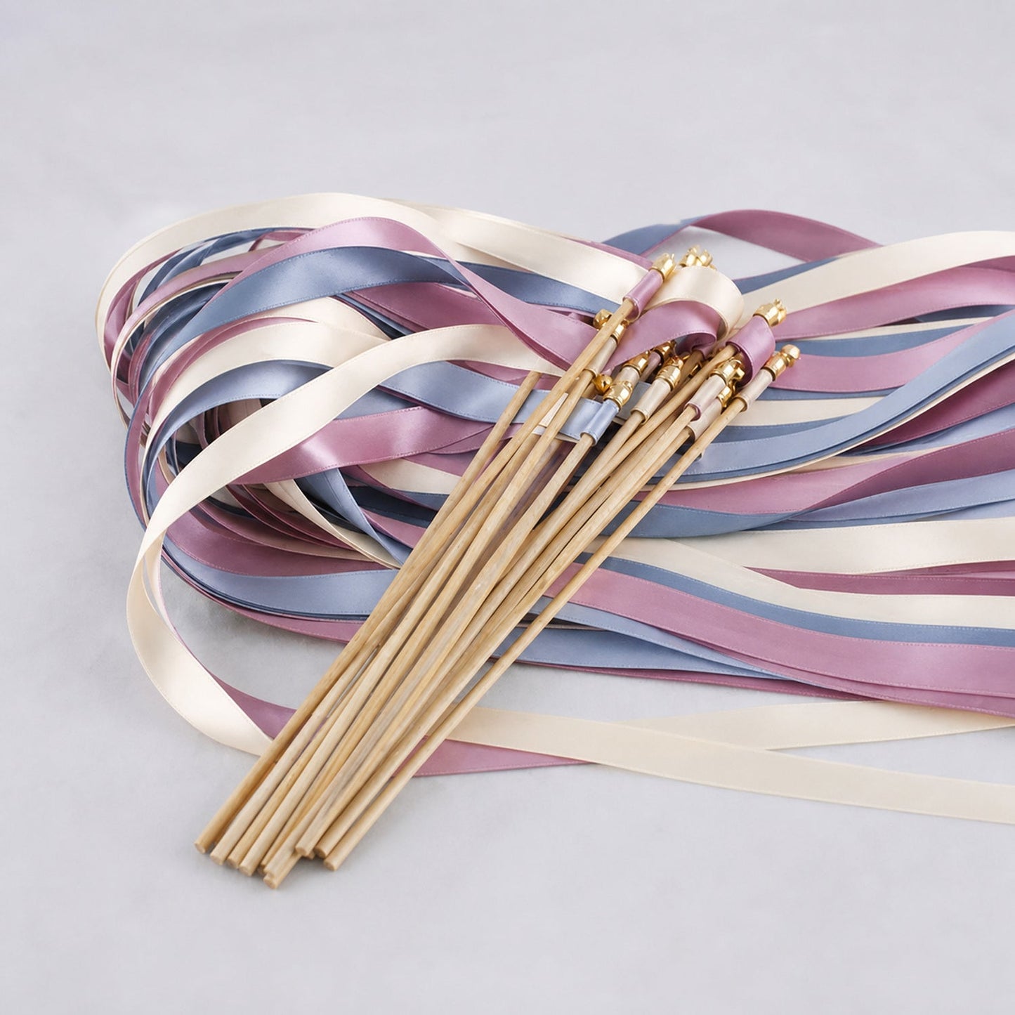 Handmade Ivory, Dusty Blue and Antique Mauve Ribbon Wands - Heirloom Blue and Mauve Wedding Send-Off