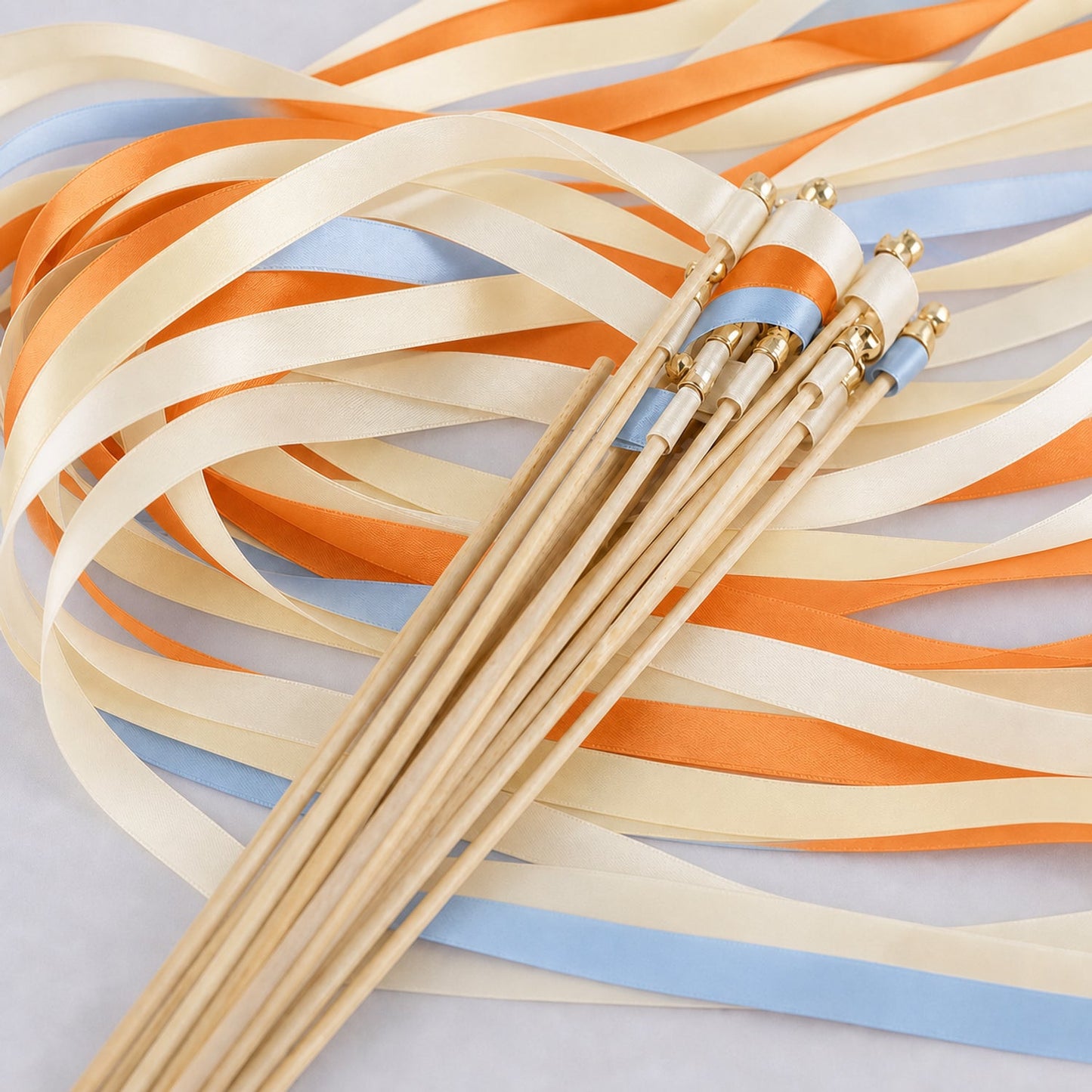 Handmade Desert Sunset Wedding Ribbon Wands - Cream, Burnt Orange and Dusty Blue