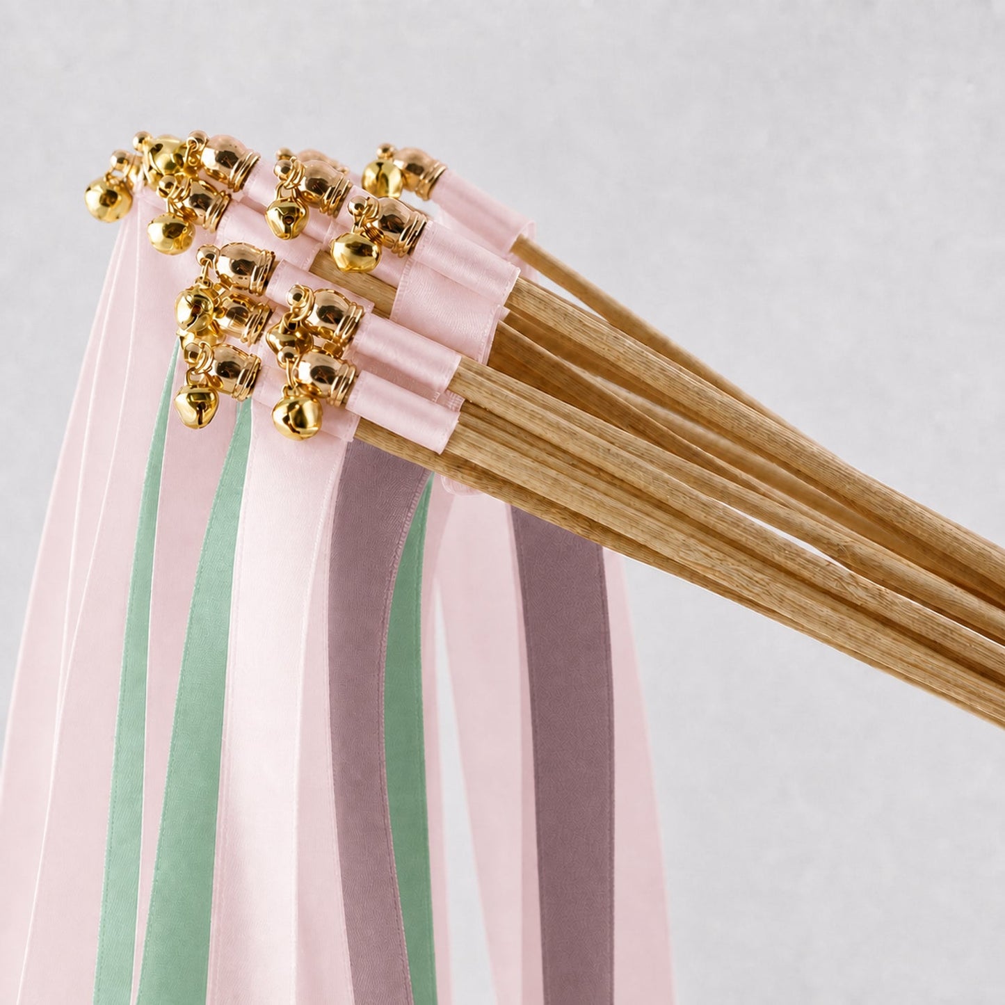 Handmade Heirloom Garden Wedding Ribbon Wands with Bell - White Rose, Celadon and Antique Mauve