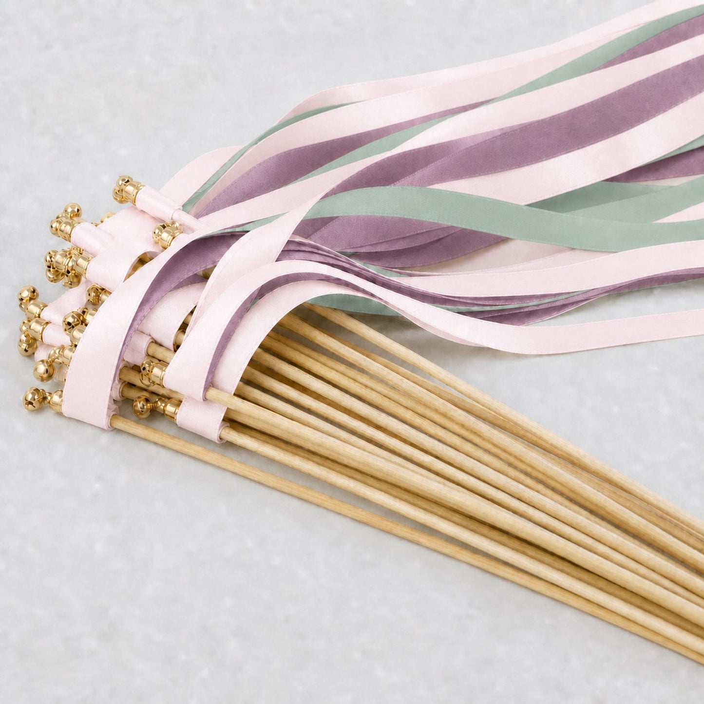 Handmade Heirloom Garden Wedding Ribbon Wands with Bell - White Rose, Celadon and Antique Mauve