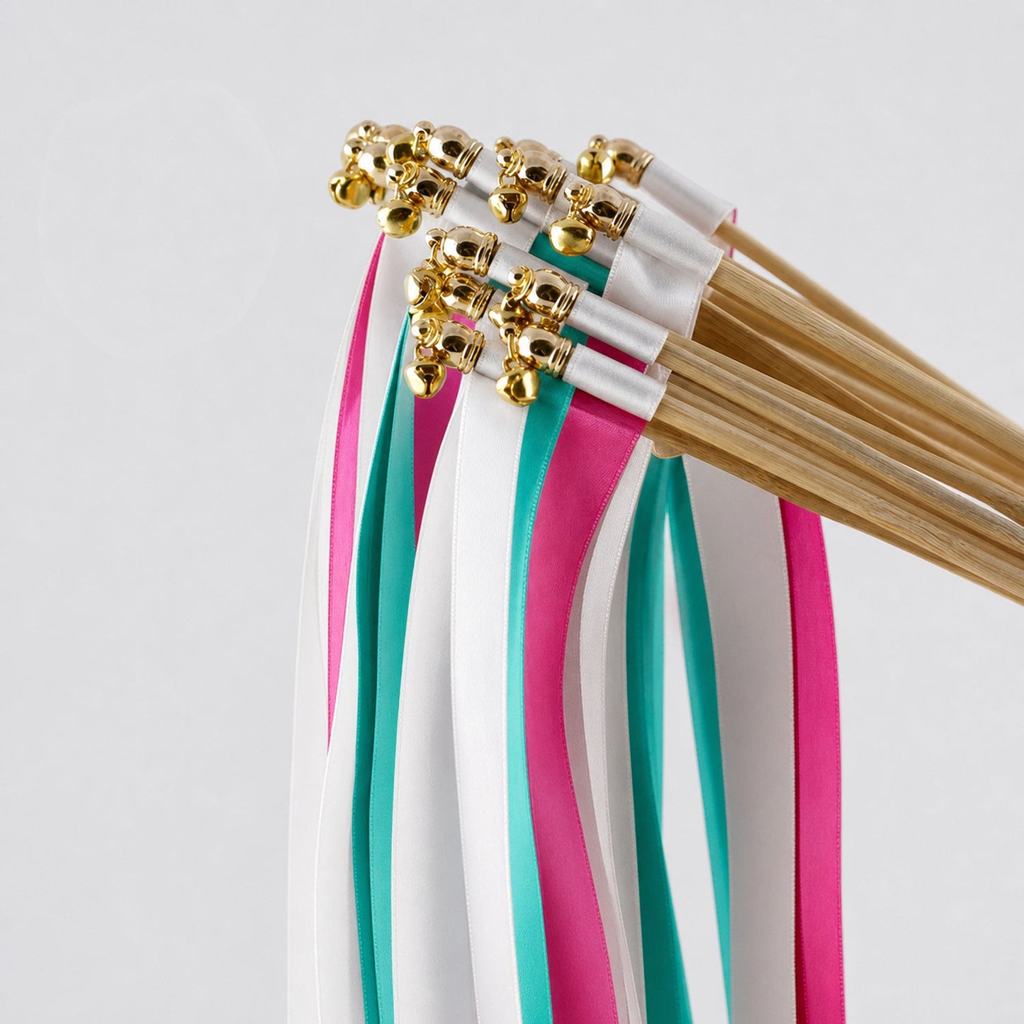 Handmade White, Turquoise Green and Fuchsia Ribbon Wands - Festival Fuchsia Wedding Send-Off