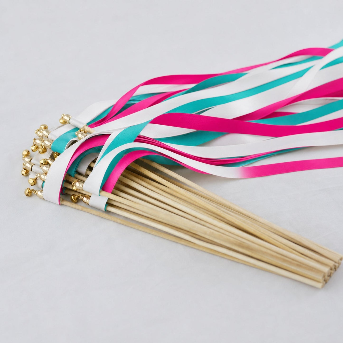 Handmade White, Turquoise Green and Fuchsia Ribbon Wands - Festival Fuchsia Wedding Send-Off