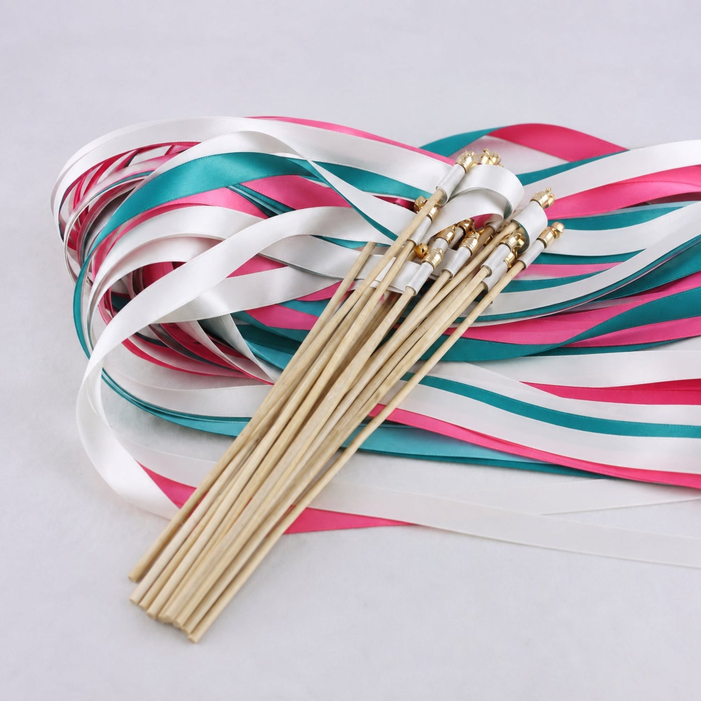 Handmade White, Turquoise Green and Fuchsia Ribbon Wands - Festival Fuchsia Wedding Send-Off