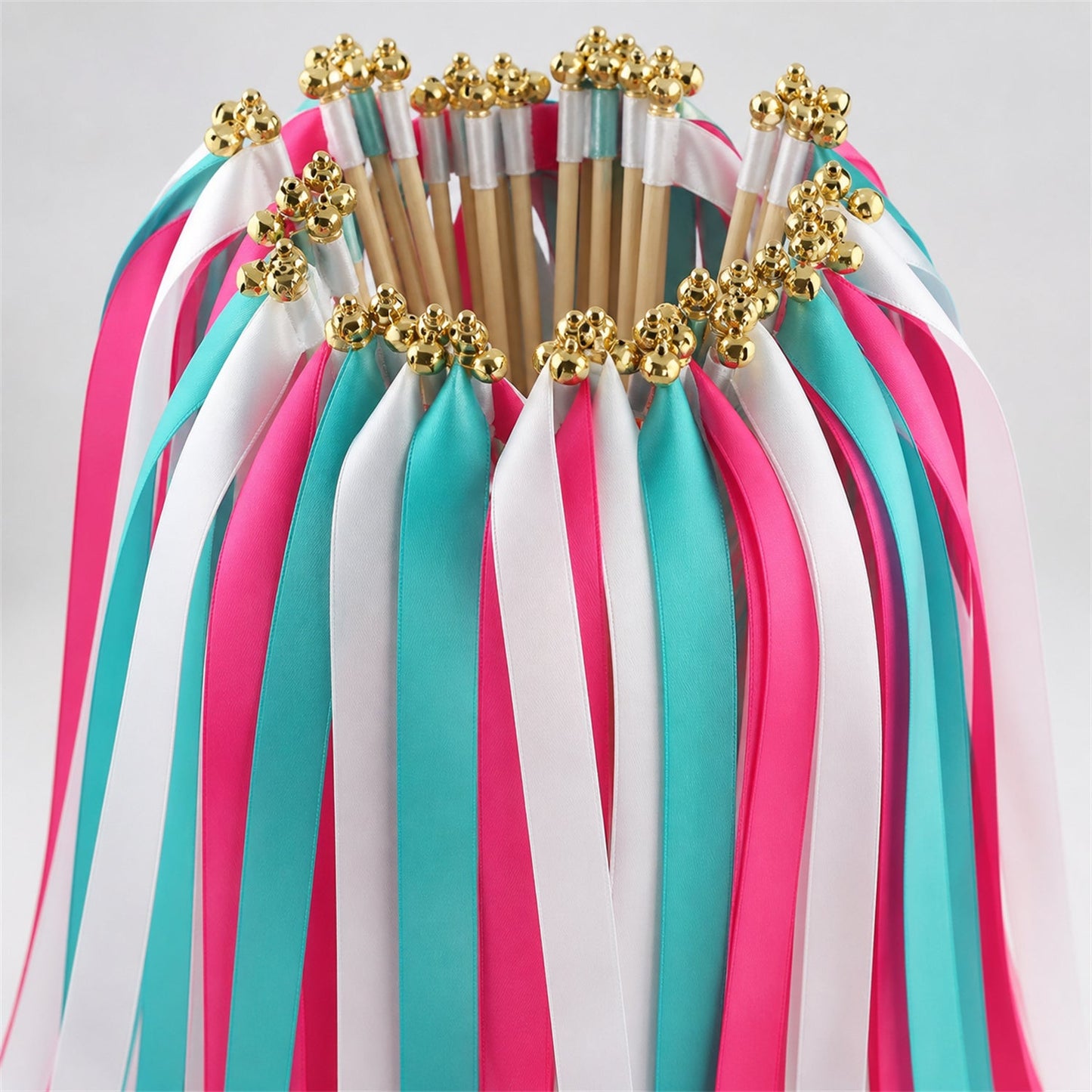 Handmade White, Turquoise Green and Fuchsia Ribbon Wands - Festival Fuchsia Wedding Send-Off