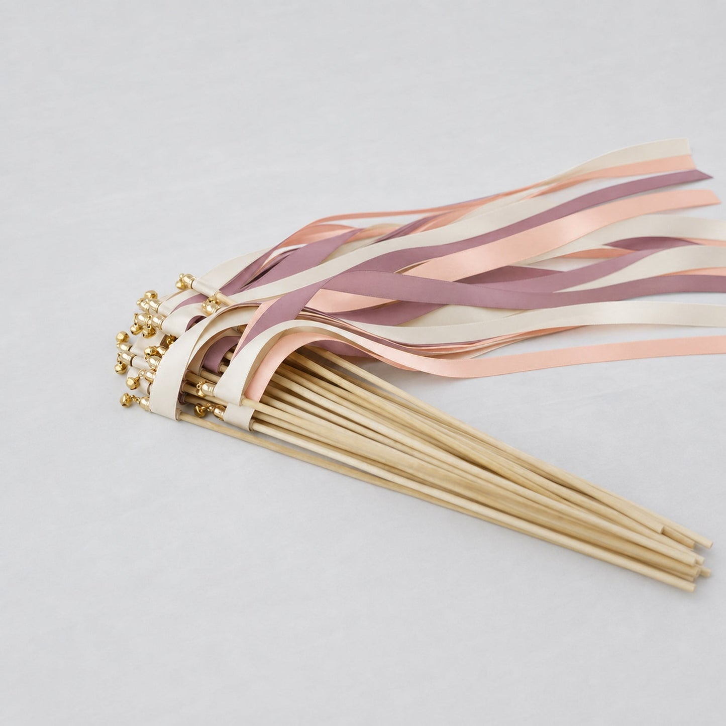 Handmade Antique Peach Wedding Ribbon Wands with Bell - Ivory, Light Peach and Antique Mauve
