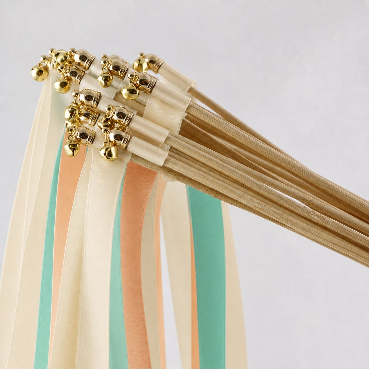 Handmade Tropical Destination Wedding Ribbon Wands - Ivory, Turquoise Green and Peach Ribbons