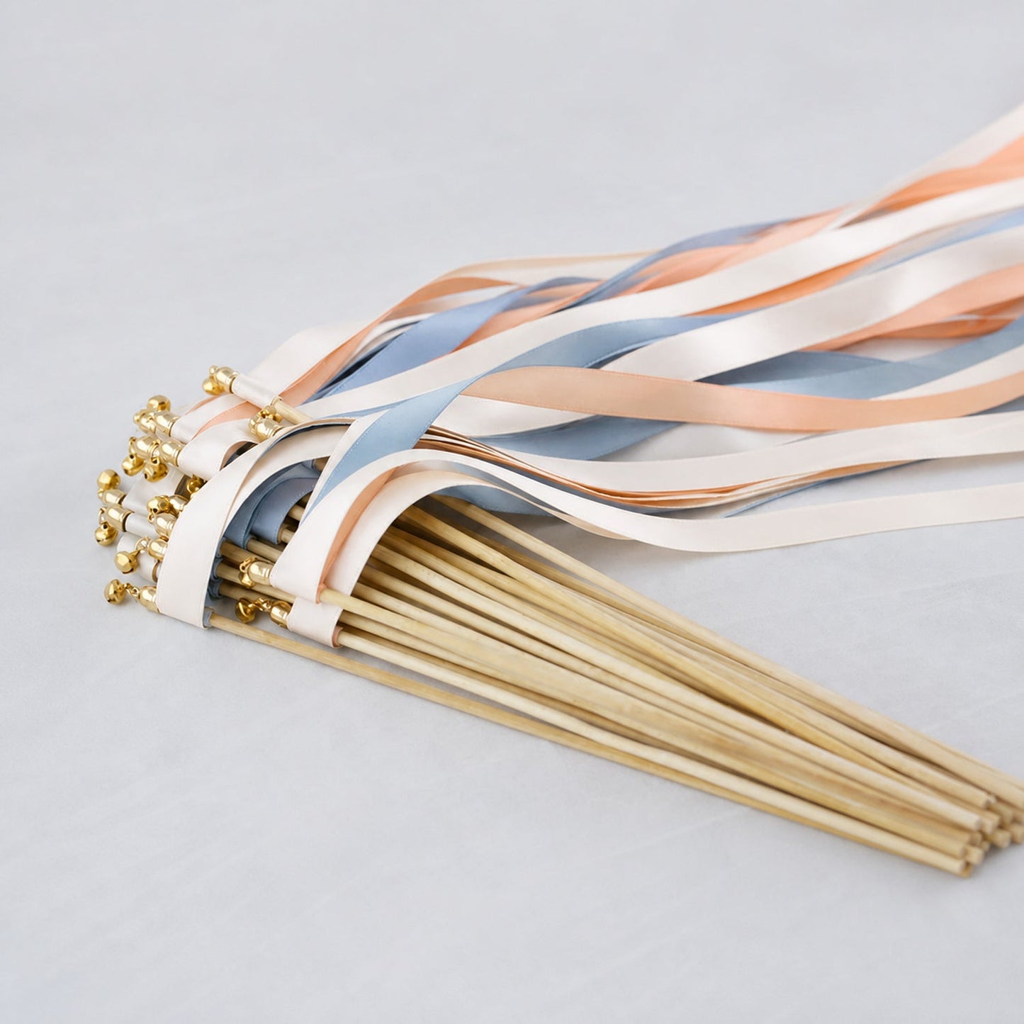 Handmade White Rose, Peach and Dusty Blue Ribbon Wands - Coastal Peach Wedding Send-Off