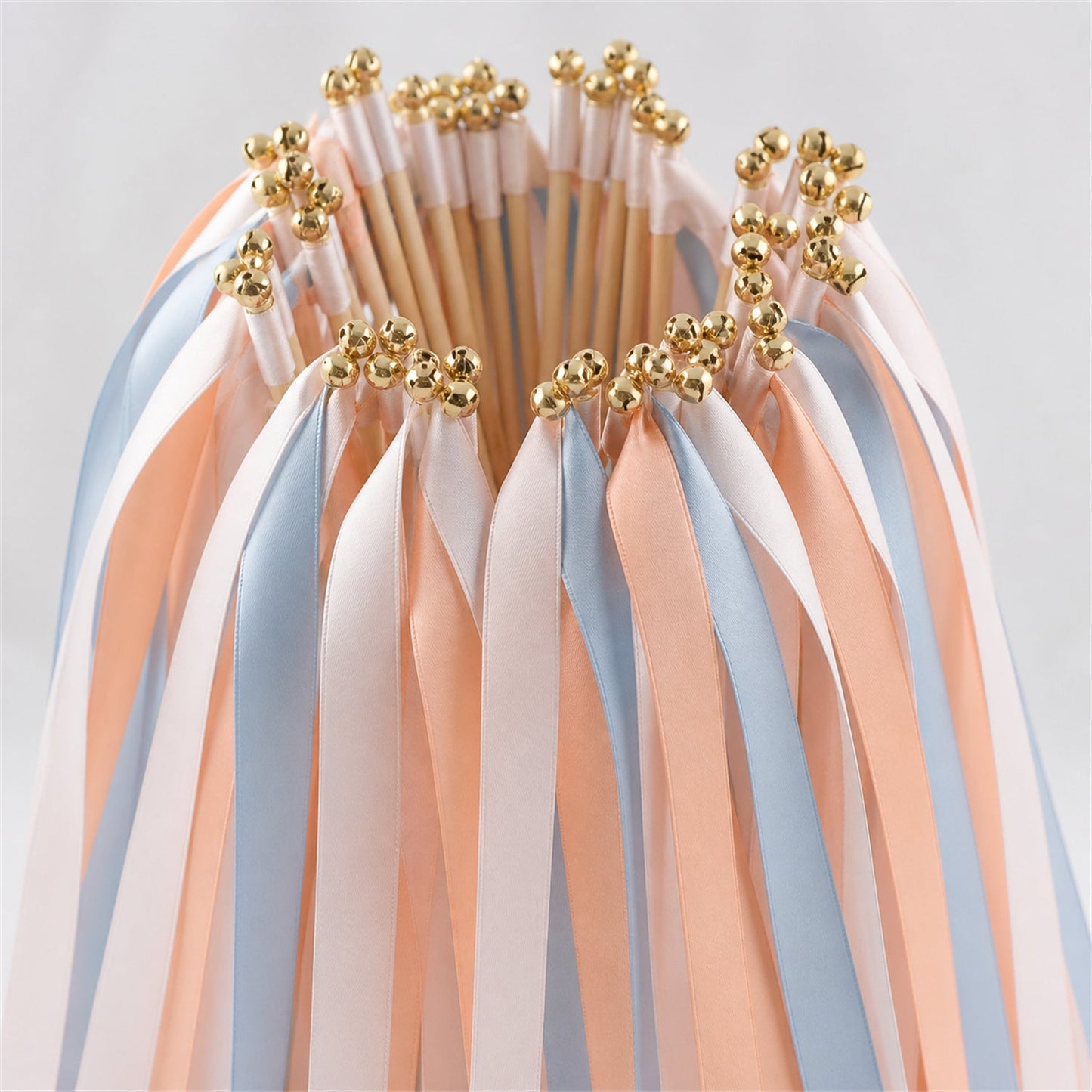Handmade White Rose, Peach and Dusty Blue Ribbon Wands - Coastal Peach Wedding Send-Off