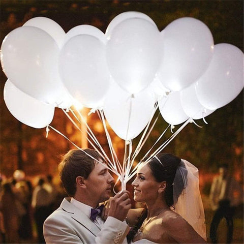 100 Pack | 12'' White Latex LED Light Up Balloons Glow Party Decor Ideas - Hibrides