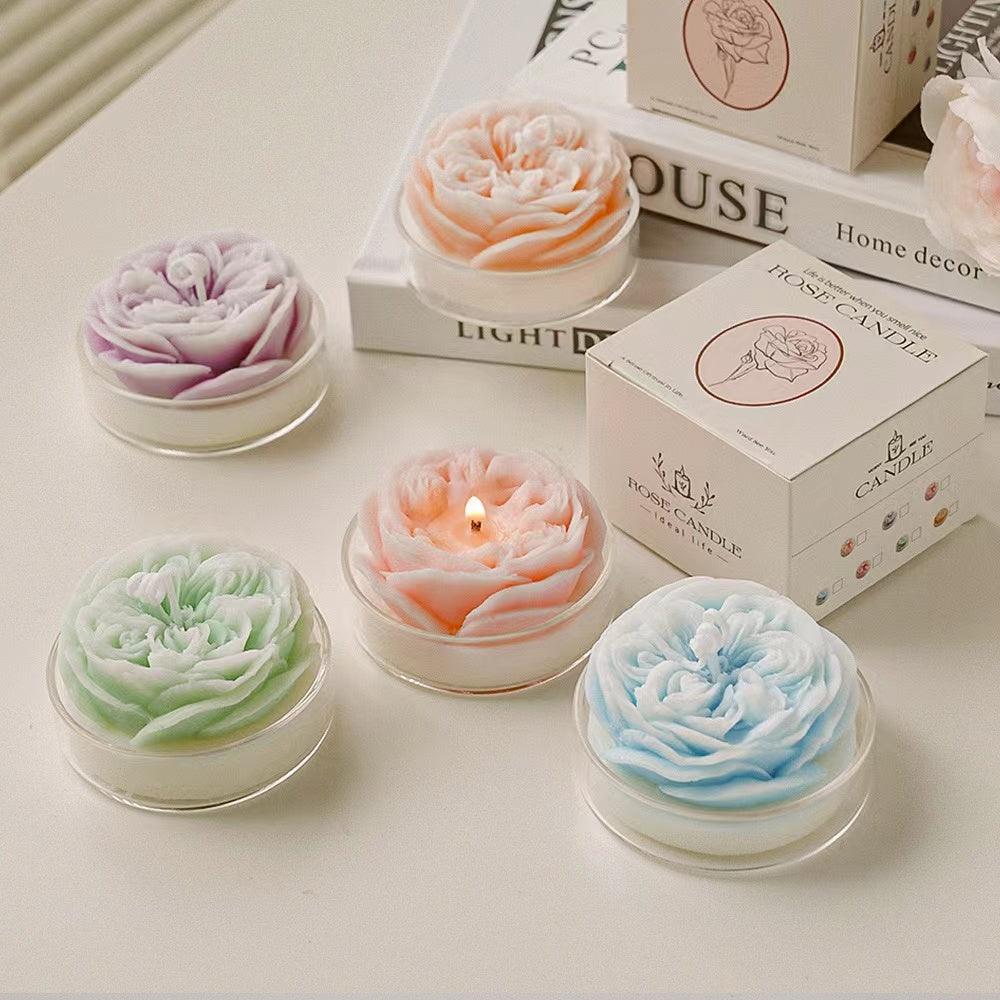 Set of 5 Rose Scented Candle,Handmade Aroma Soy Wax Decorative Candle for Valentine's Day - Hibrides