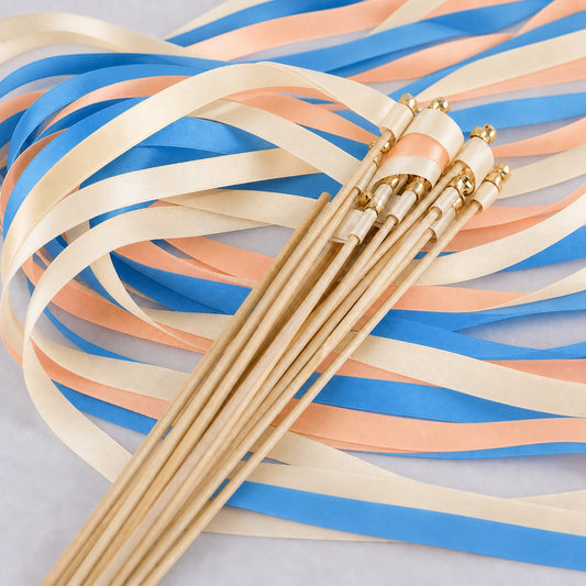 Handmade Mediterranean Wedding Send-Off Wands - Cream, Ocean Blue and Light Peach