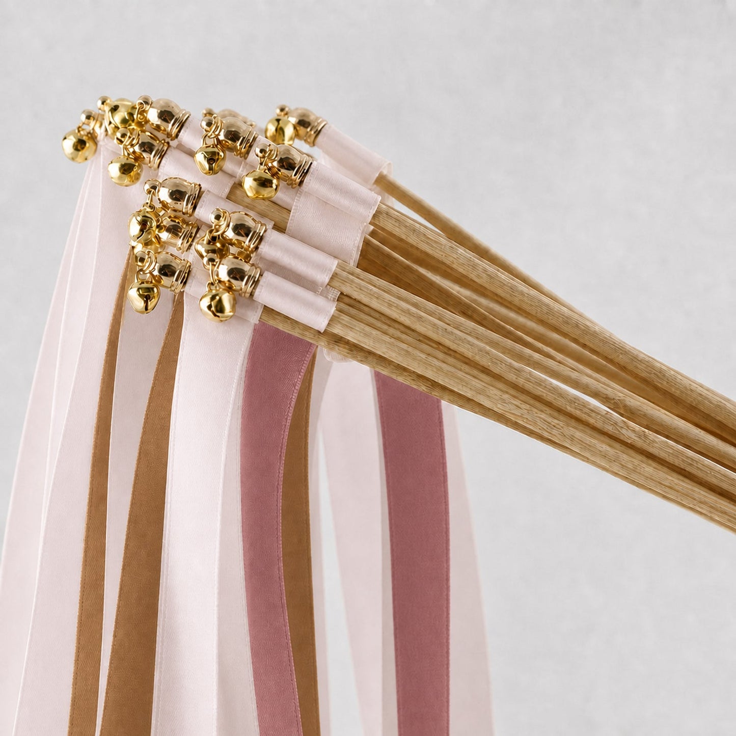 Handmade Toffee Mauve Wedding Ribbon Wands with Bell - Vanilla, Toffee and Rosy Mauve