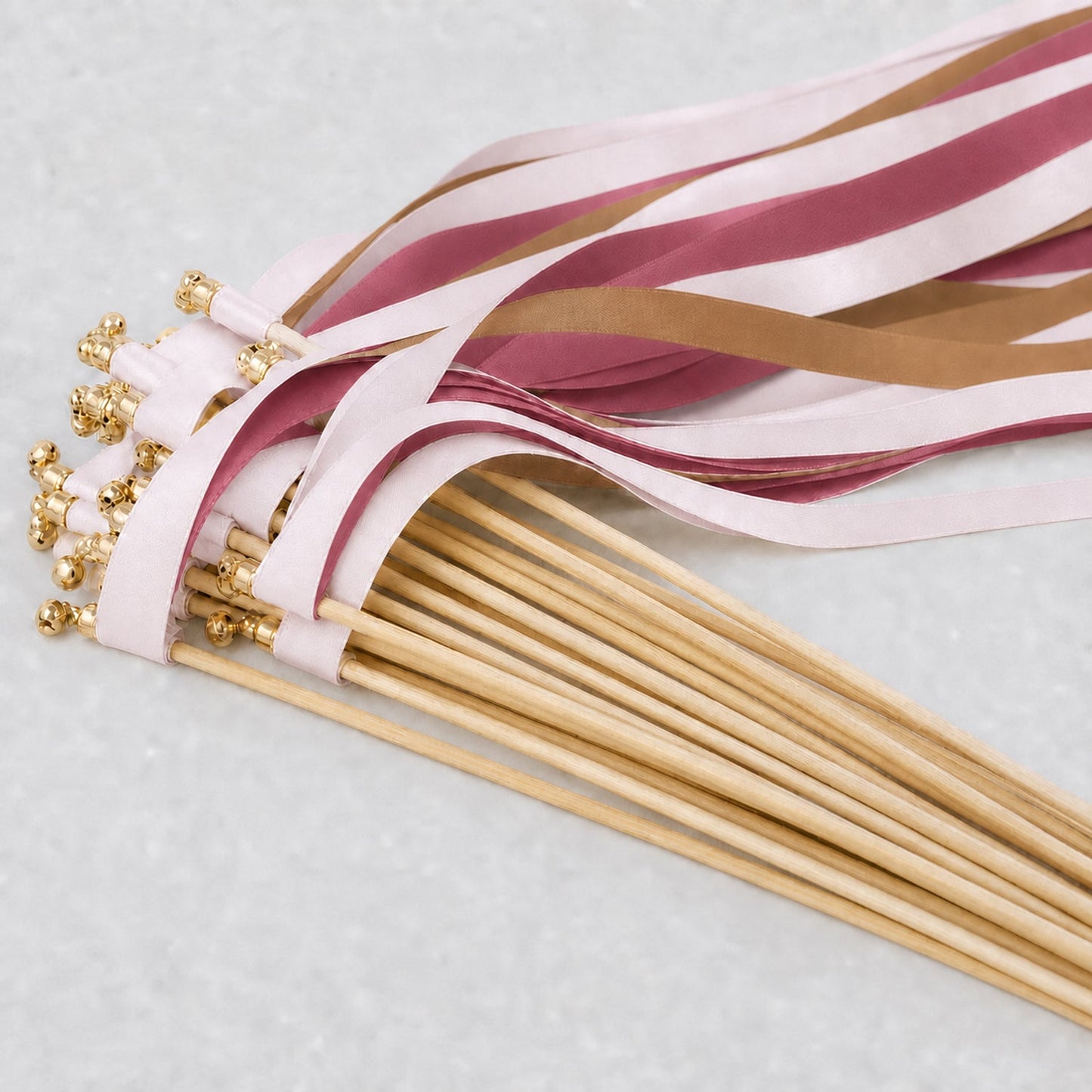 Handmade Toffee Mauve Wedding Ribbon Wands with Bell - Vanilla, Toffee and Rosy Mauve
