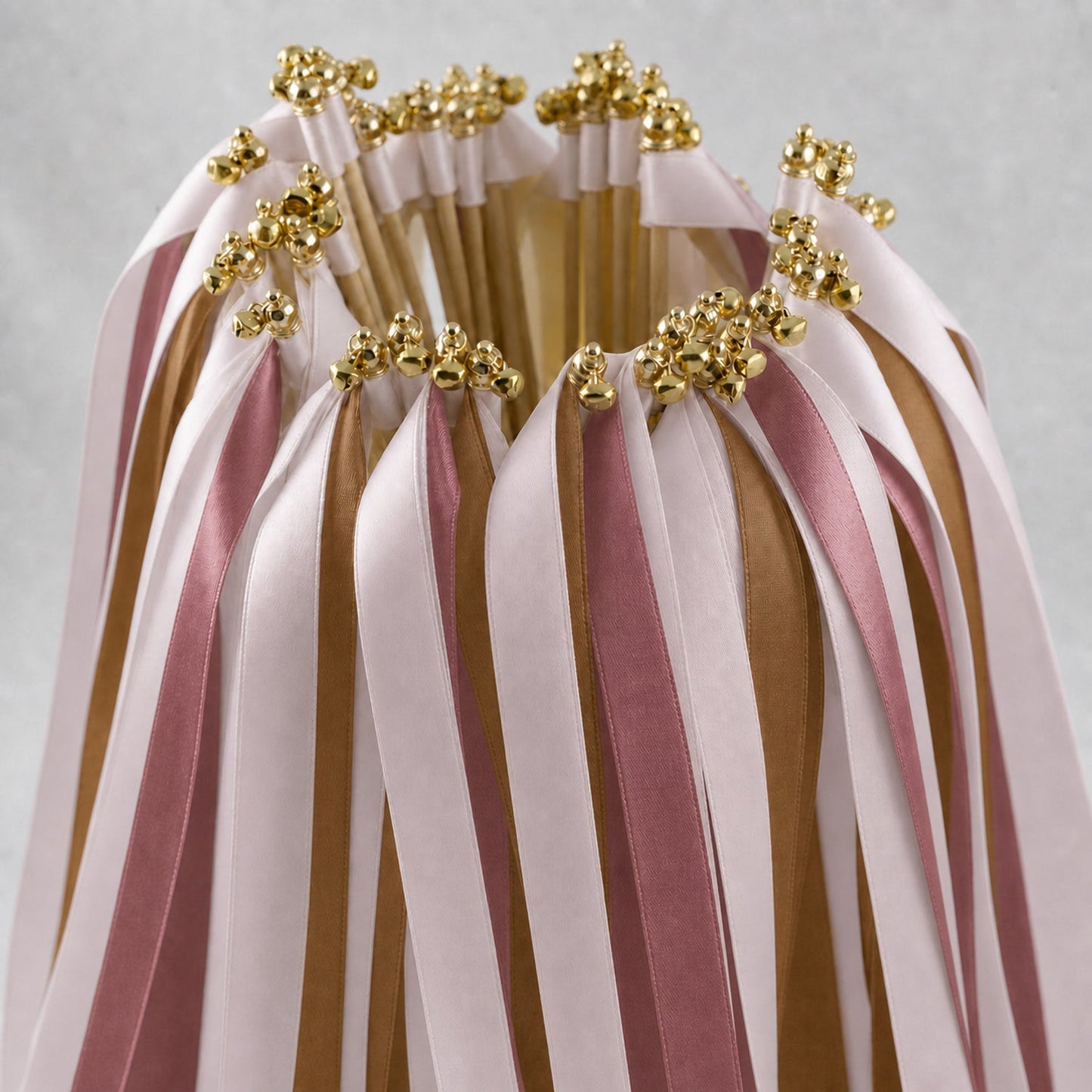 Handmade Toffee Mauve Wedding Ribbon Wands with Bell - Vanilla, Toffee and Rosy Mauve