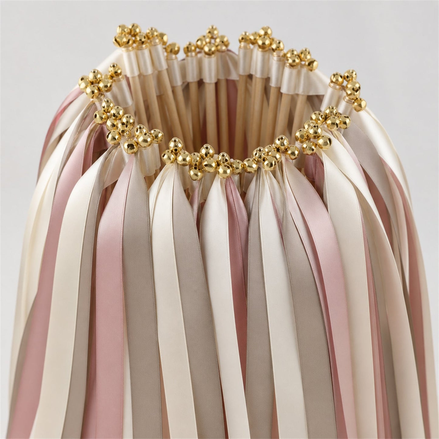 Handmade Mauve Taupe Minimalist Wedding Ribbon Wands - Ivory, Taupe and Rosy Mauve Triple Ribbon with Bell