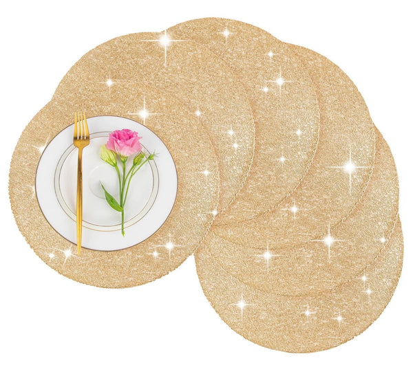 50 Pieces Reusable Glitter Place Mats Sparkle 14'' Round Table Mats for Wedding, Home Dining Tableware