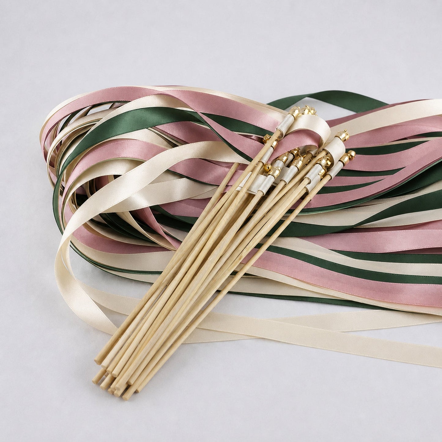 Handmade Cream, Hunter and Rosy Mauve Ribbon Wands