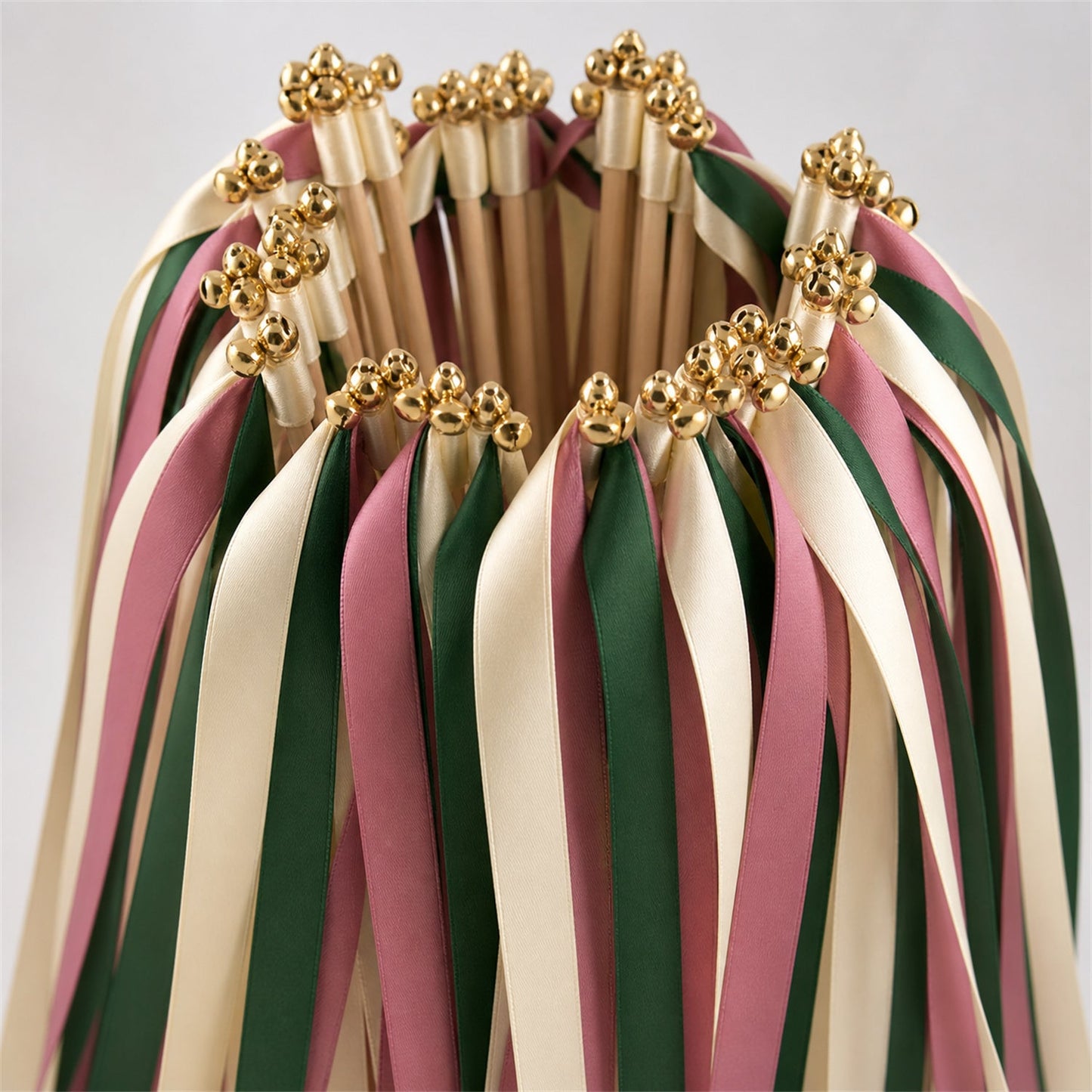 Handmade Cream, Hunter and Rosy Mauve Ribbon Wands