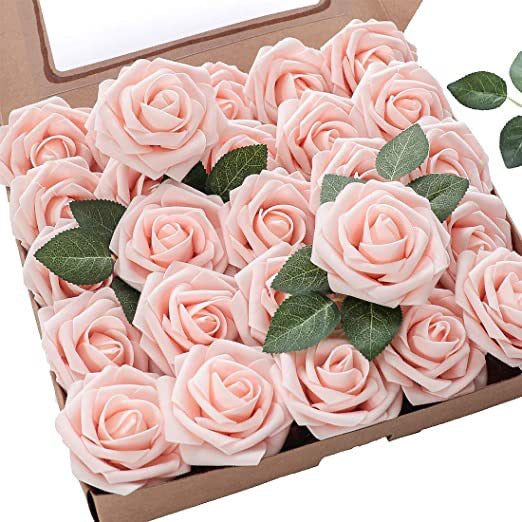 25pcs Artificial Flowers Real Looking Foam Fake Roses with Stems for DIY Wedding Bouquets Bridal Shower Floral Centerpieces - Hibrides