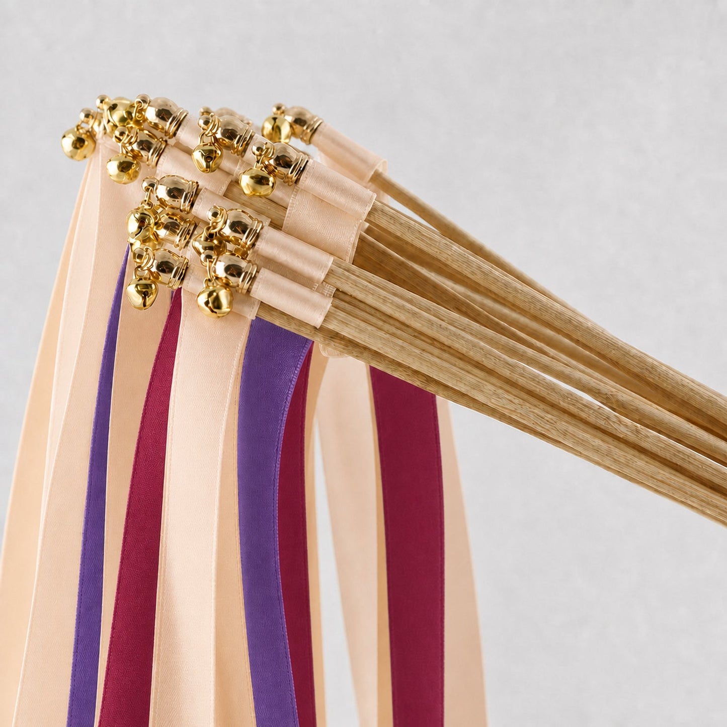 Handmade Amethyst Rose Wedding Ribbon Wands with Bell - Nude, Amethyst and Rosewood