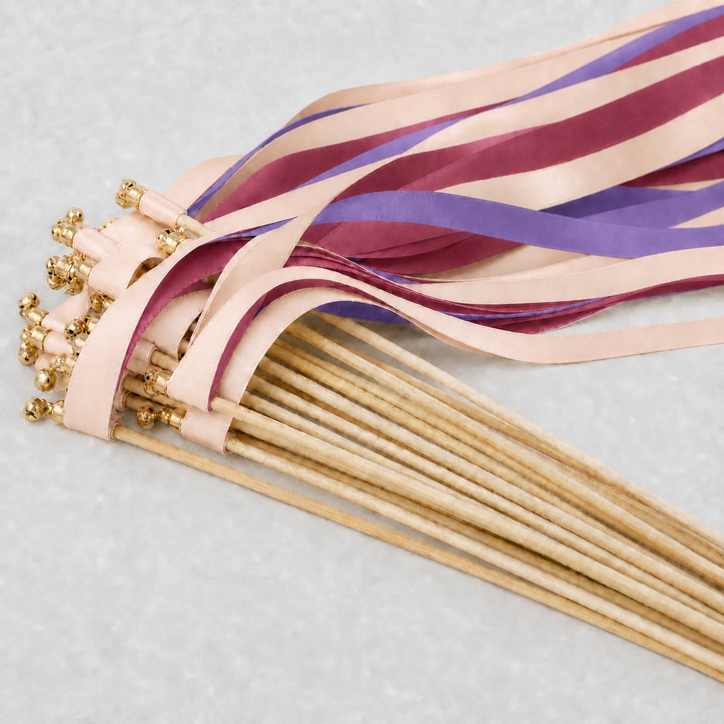 Handmade Amethyst Rose Wedding Ribbon Wands with Bell - Nude, Amethyst and Rosewood