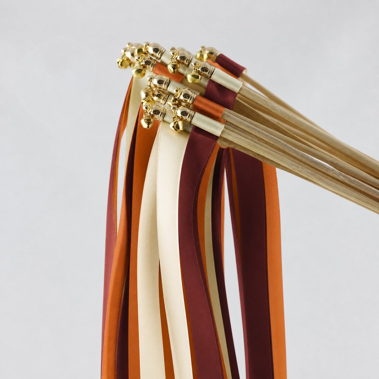 Handmade Cream, Burnt Orange and Rosewood Ribbon Wands - Terracotta Rosewood Wedding Send-Off