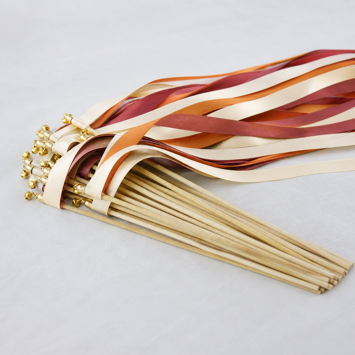 Handmade Cream, Burnt Orange and Rosewood Ribbon Wands - Terracotta Rosewood Wedding Send-Off