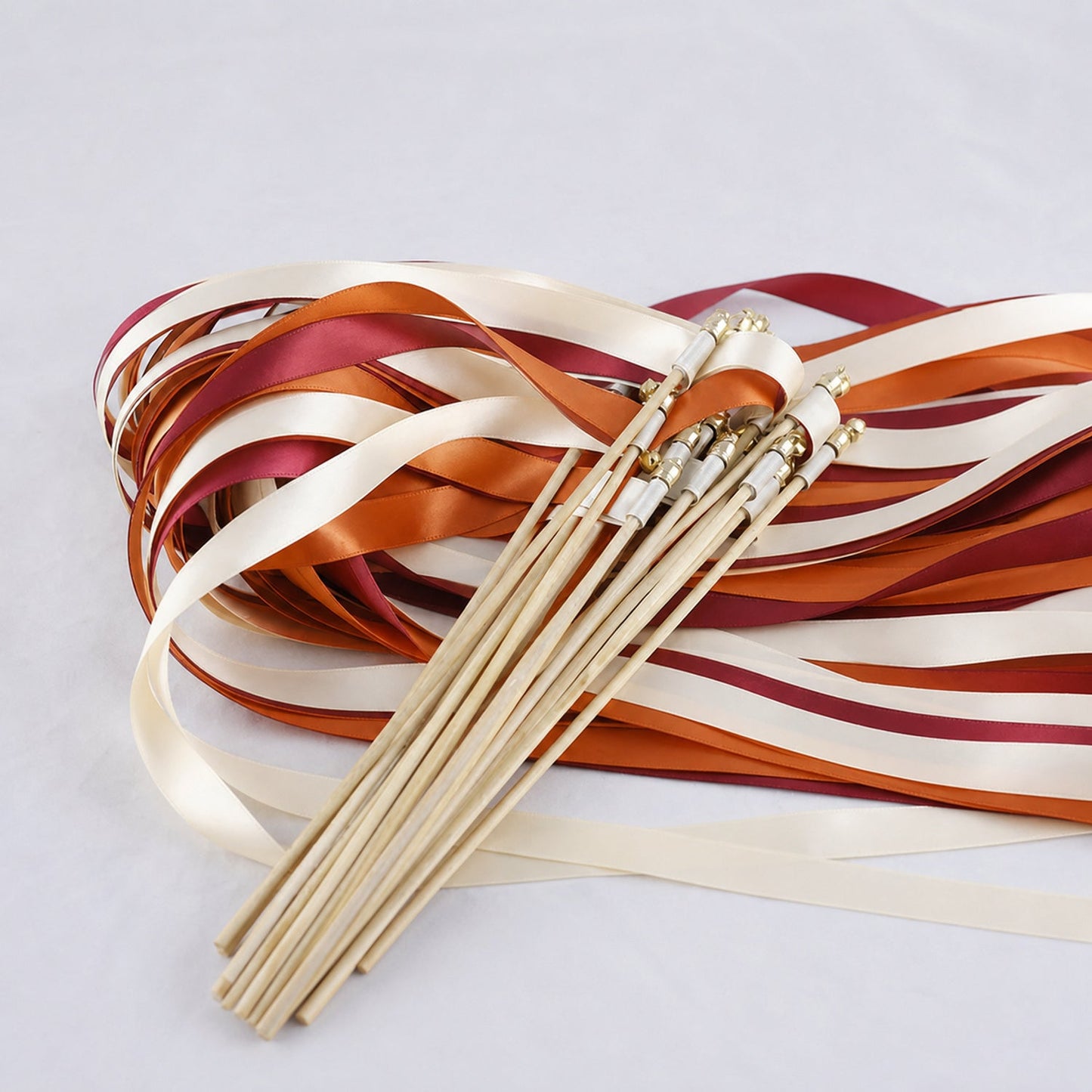 Handmade Cream, Burnt Orange and Rosewood Ribbon Wands - Terracotta Rosewood Wedding Send-Off