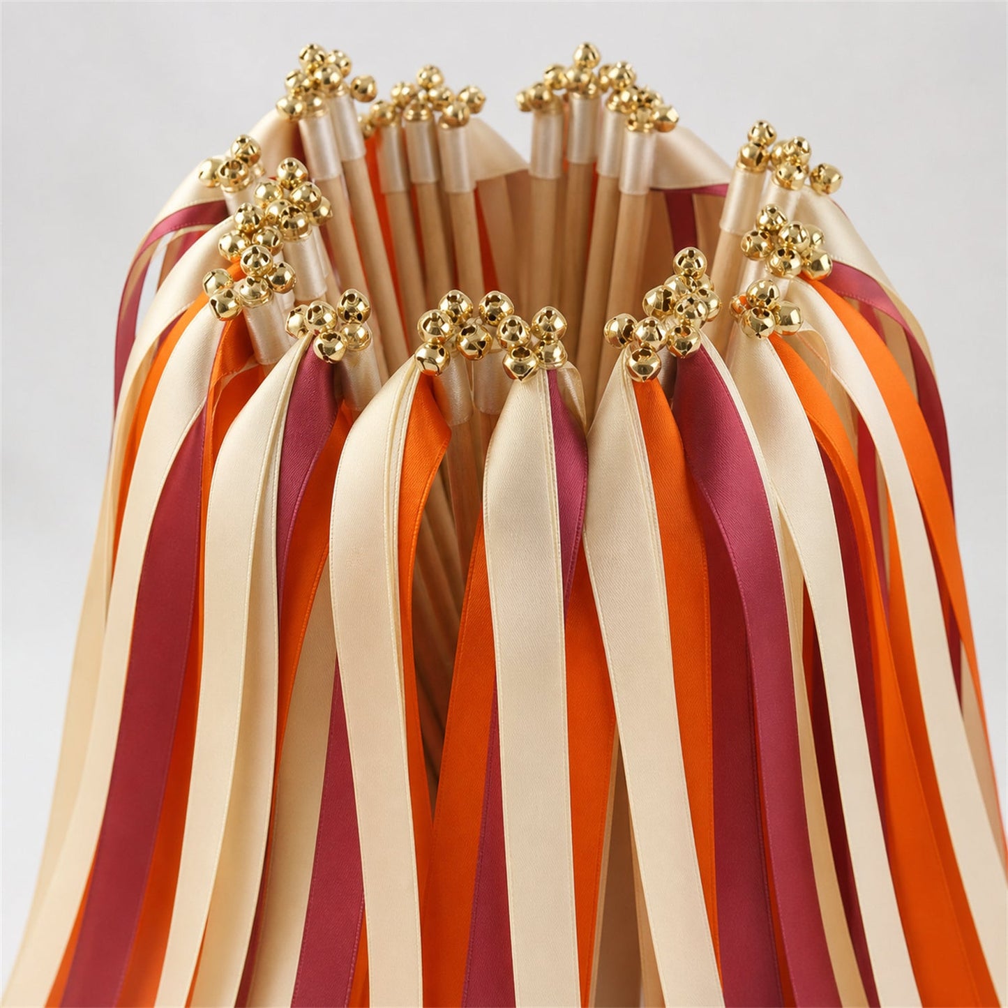 Handmade Cream, Burnt Orange and Rosewood Ribbon Wands - Terracotta Rosewood Wedding Send-Off
