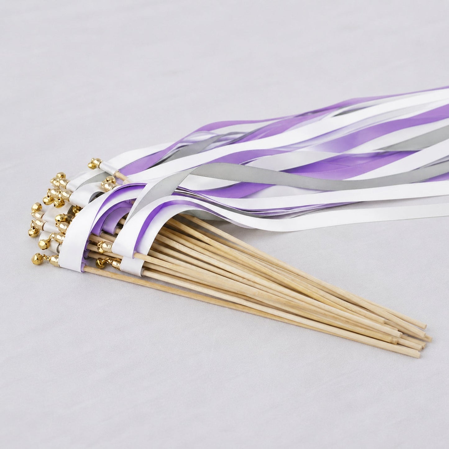 Handmade White, Amethyst and Shell Gray Wedding Ribbon Wands with Bell - Amethyst Moonlight