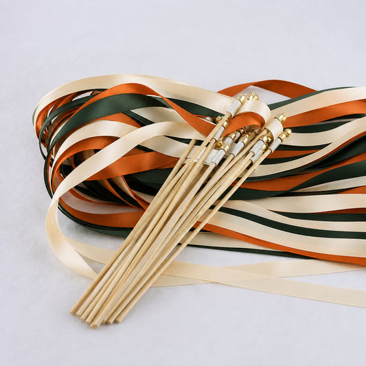 Handmade Forest Ember Wedding Send-Off Wands - Cream, Hunter and Burnt Orange