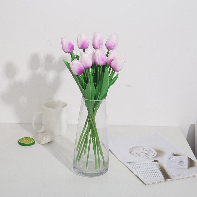 20pcs Artificial Tulip Silk Fake Flowers 13.5" for Mother's Day Easter Valentine’s Day Gifts Wedding Decorations - Hibrides