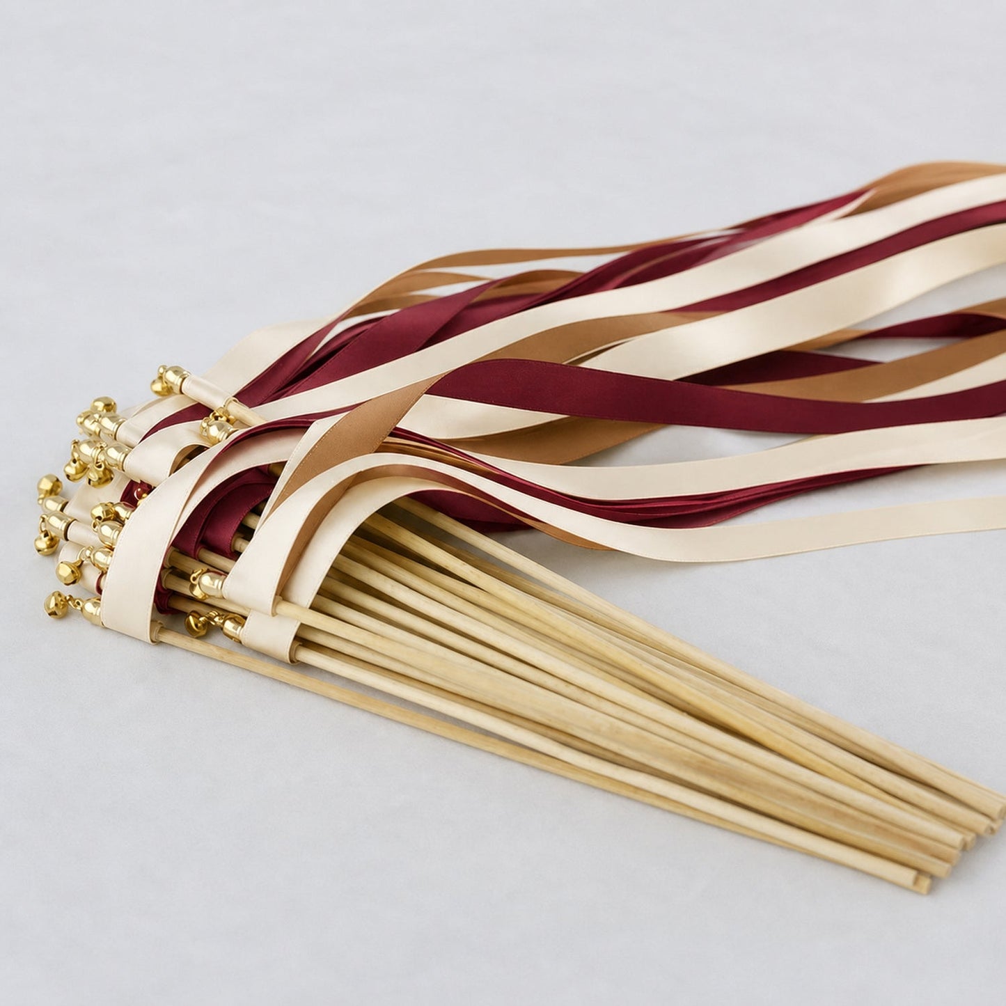 Handmade Ivory, Burgundy and Toffee Ribbon Wands