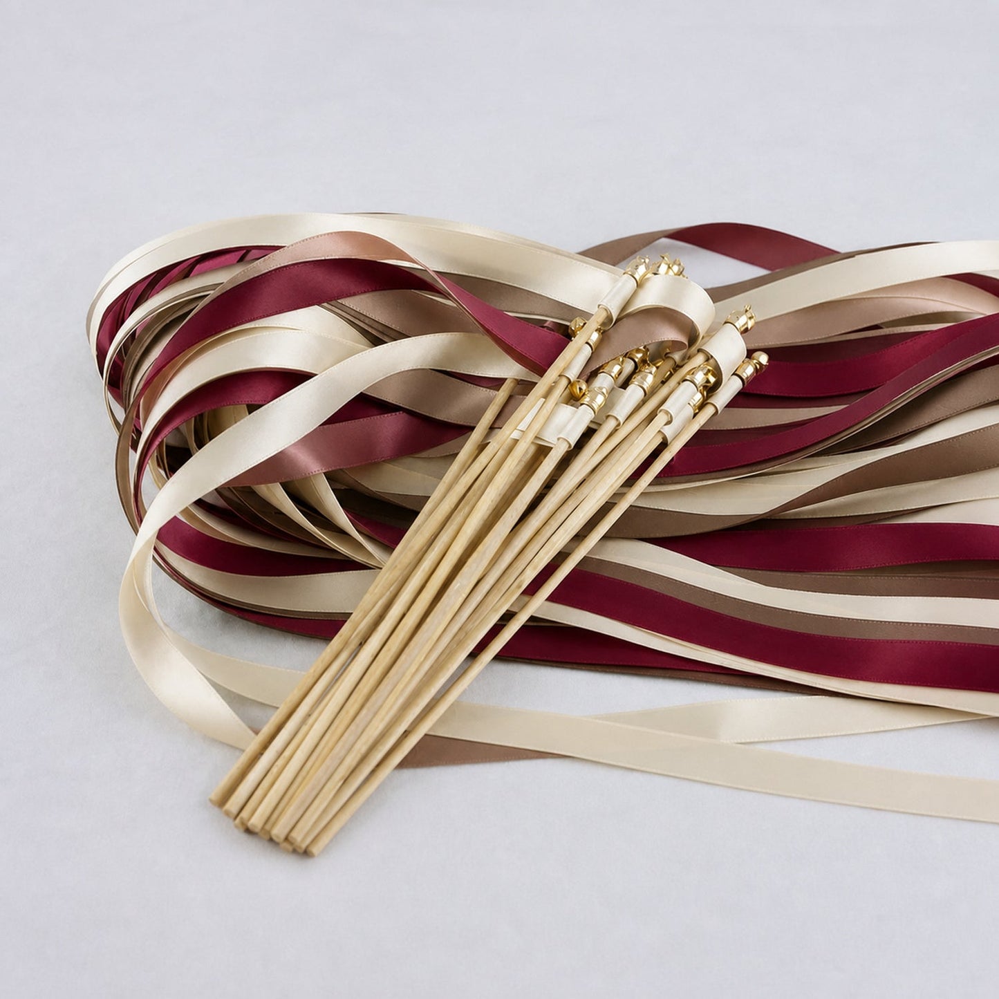 Handmade Ivory, Burgundy and Toffee Ribbon Wands